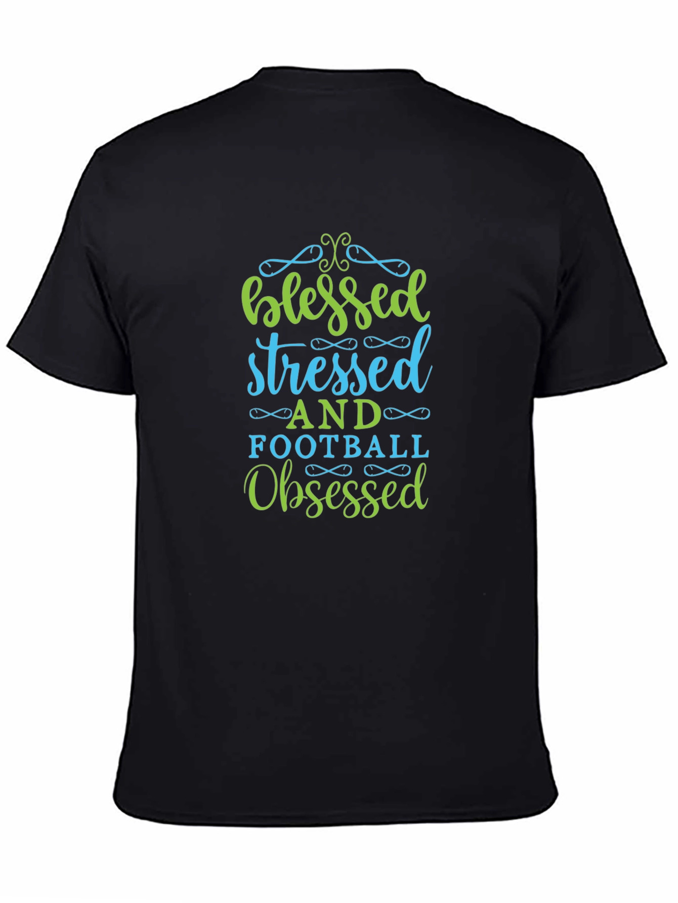 Blessed Stressed Football Obsessed Black T-Shirt