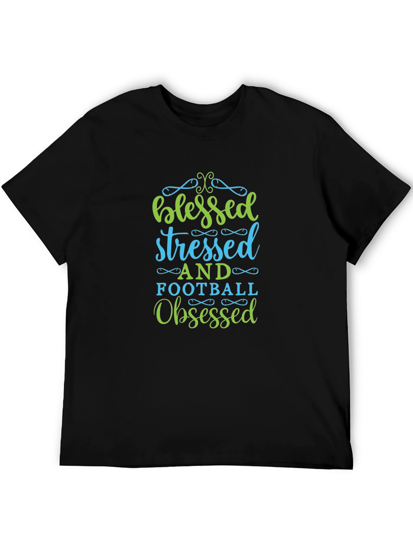 Blessed Stressed Football Obsessed Black T-Shirt