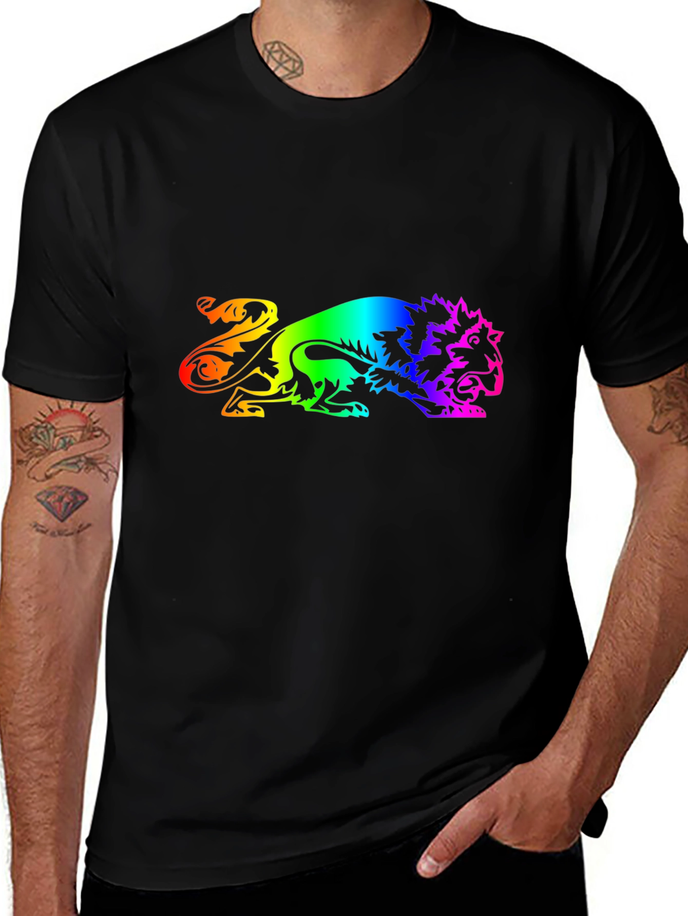 Rainbow Lion Graphic Black T-Shirt