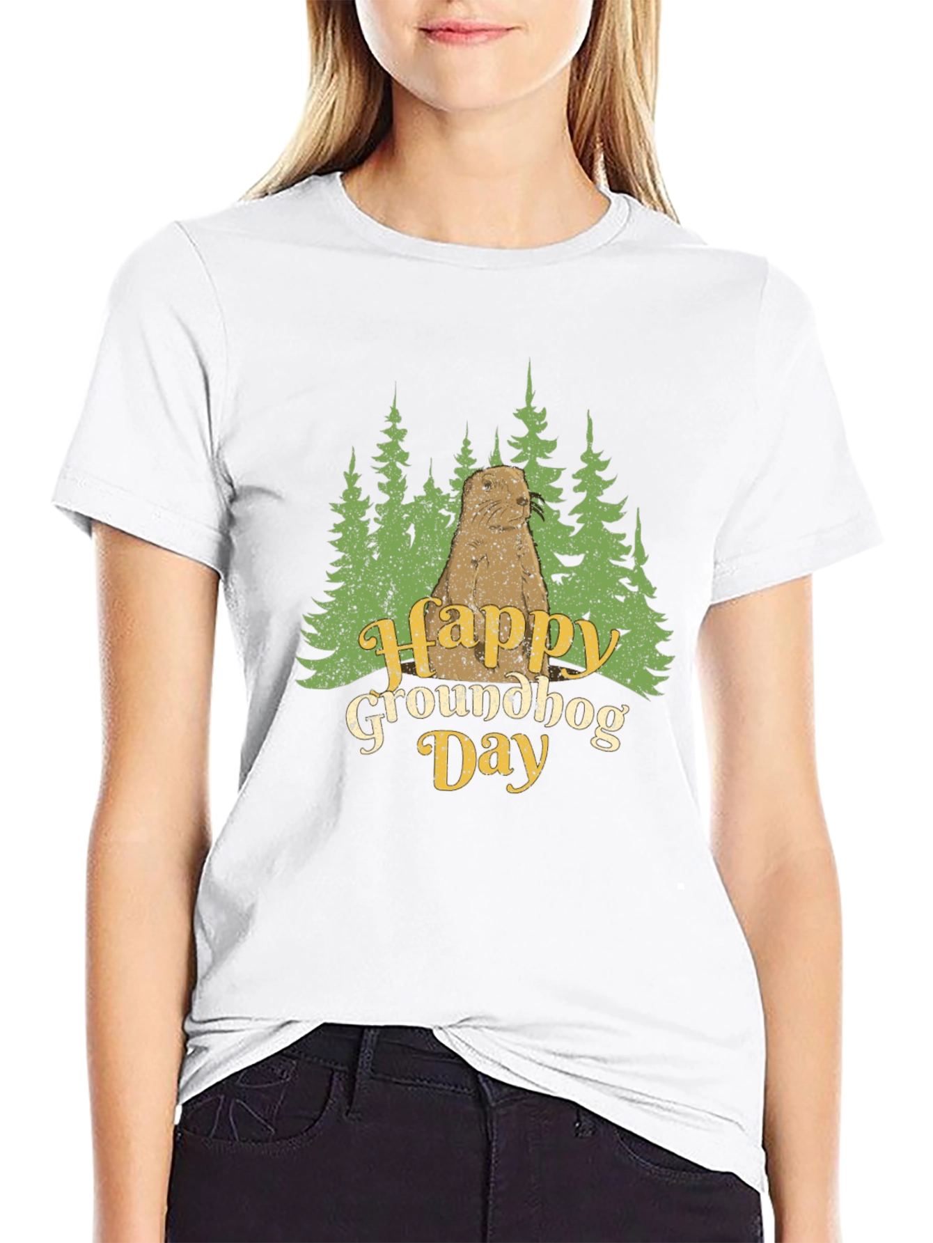Happy Groundhog Day Graphic Tee - Black