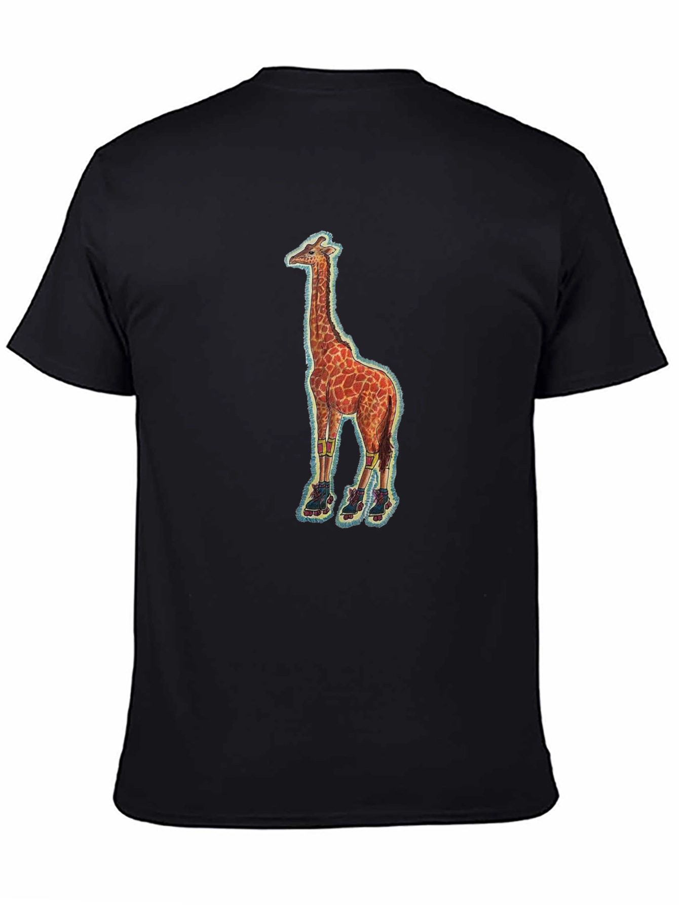 Giraffe on Skates Black T-Shirt