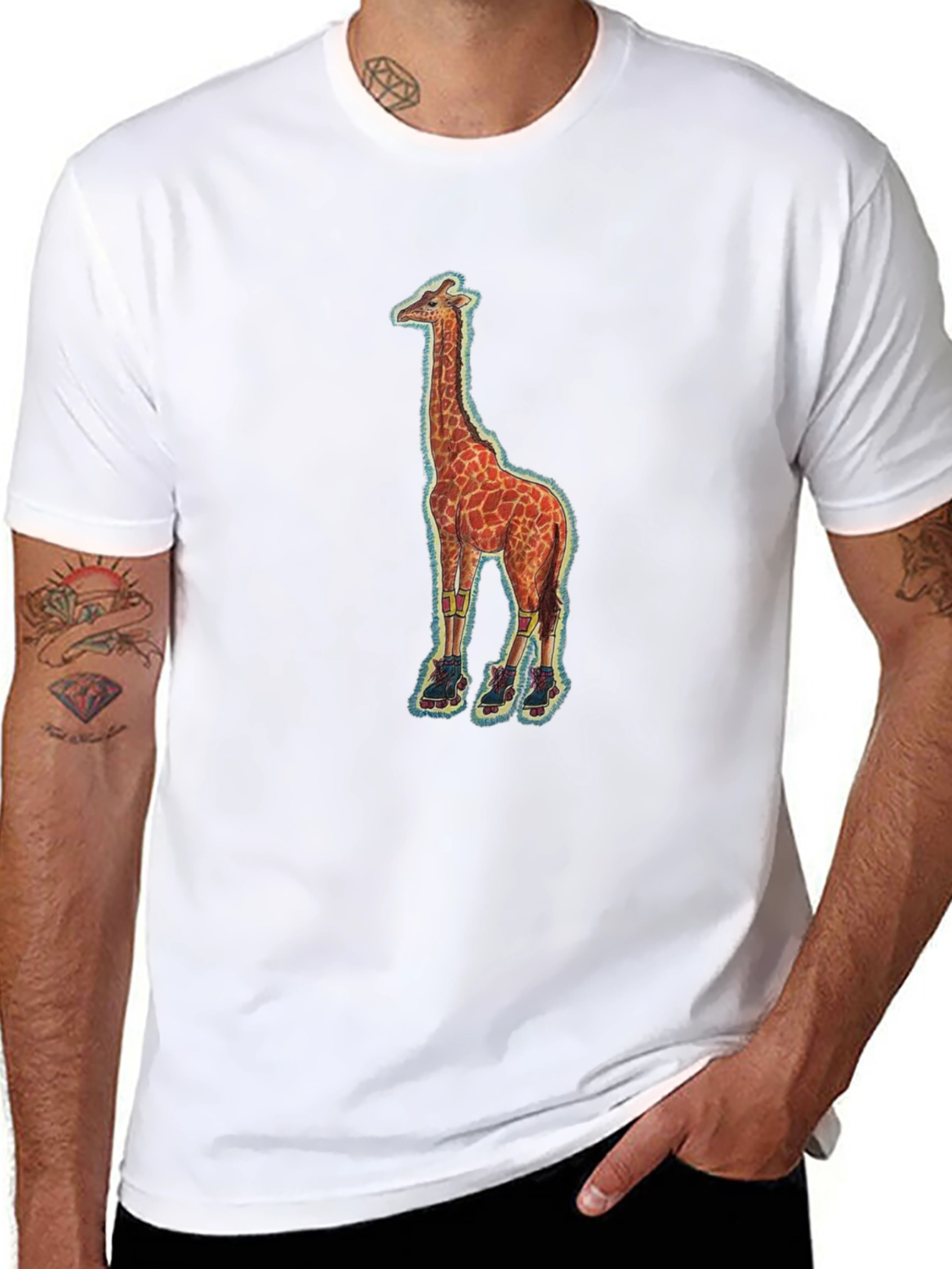Giraffe on Skates Black T-Shirt
