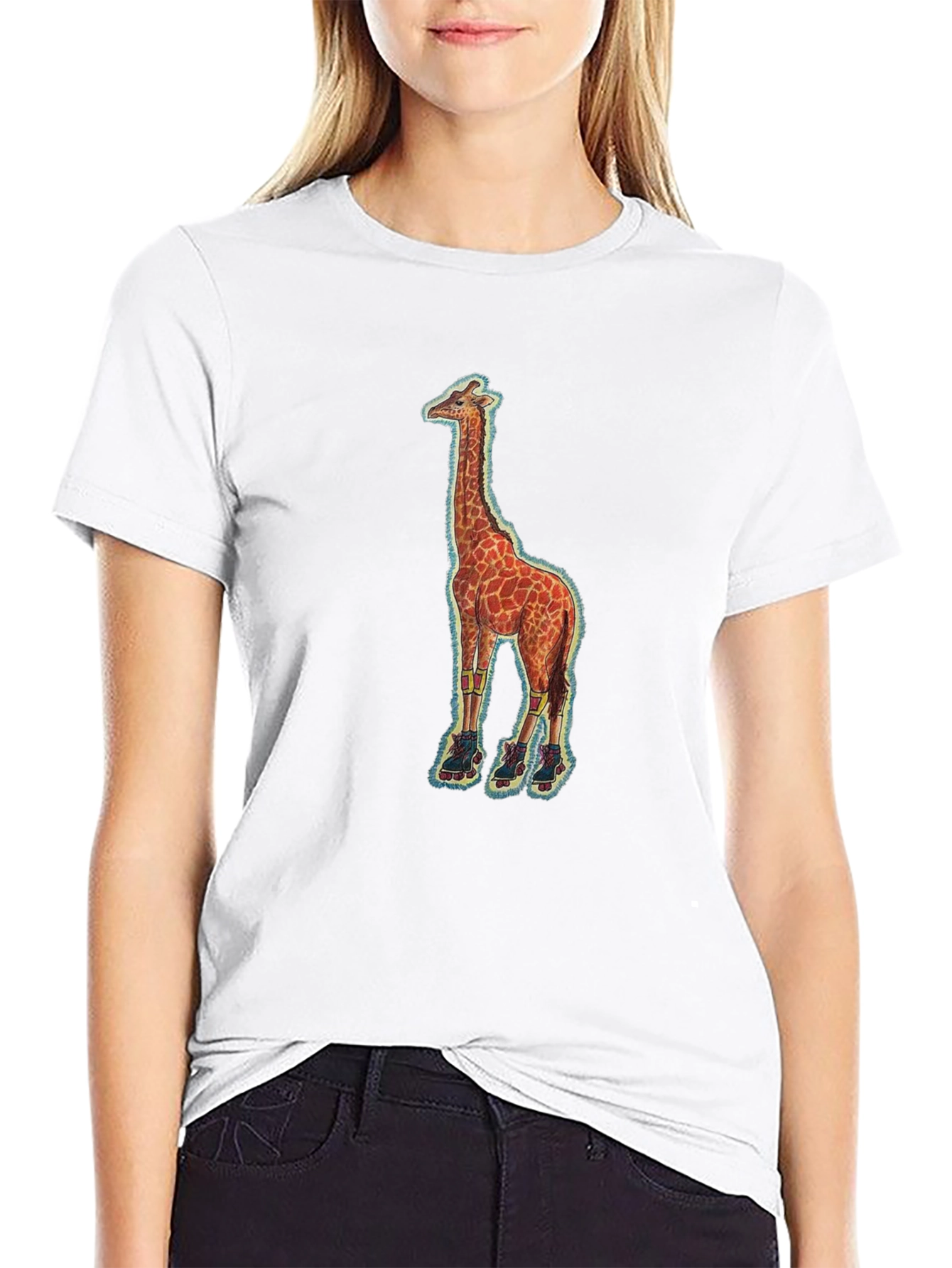 Giraffe on Skates Black T-Shirt