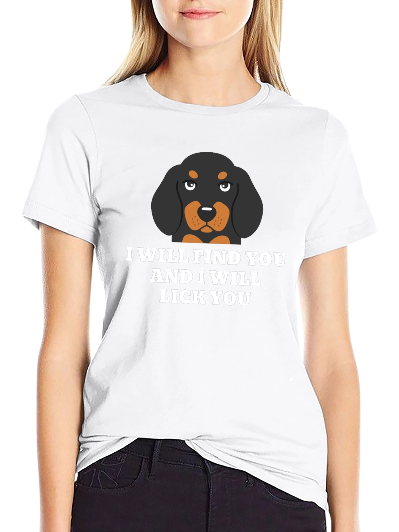 Funny Dog Lick You Graphic Black T-Shirt