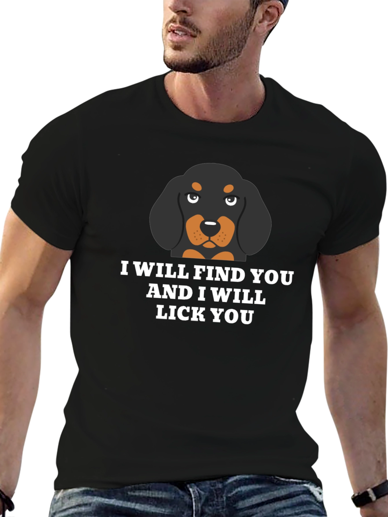 Funny Dog Lick You Graphic Black T-Shirt
