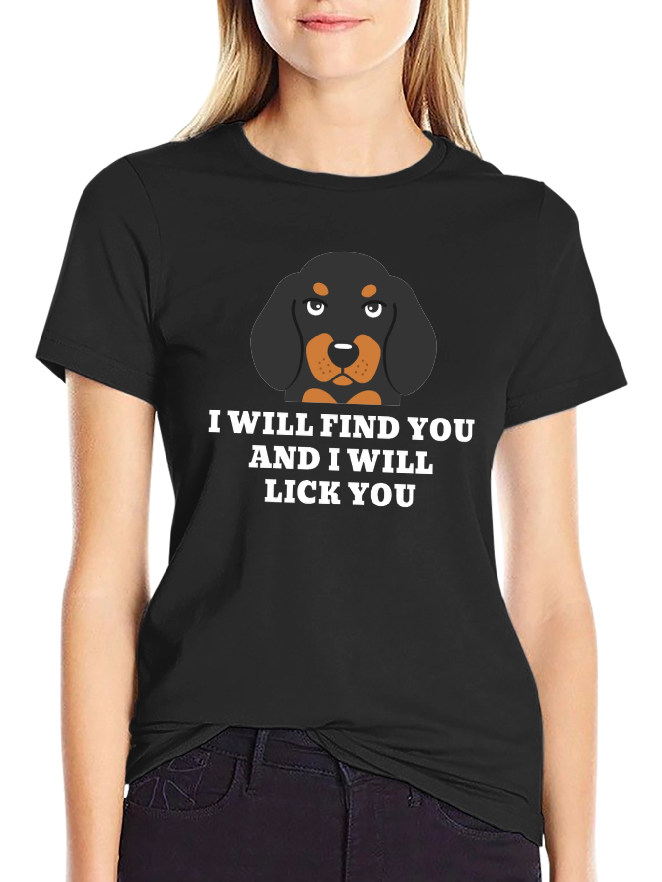 Funny Dog Lick You Graphic Black T-Shirt