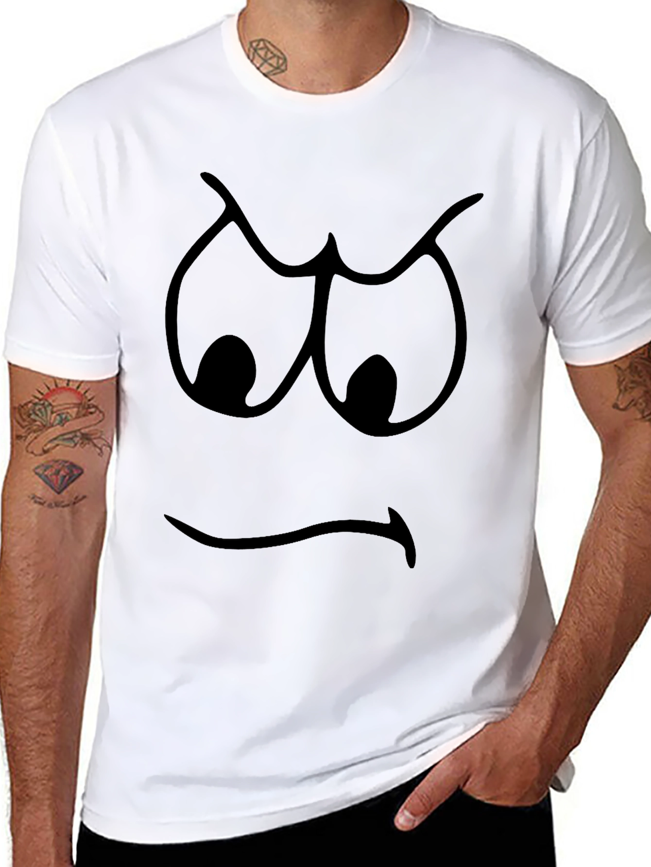 Grumpy Face Graphic T-Shirt - Black Cotton Tee