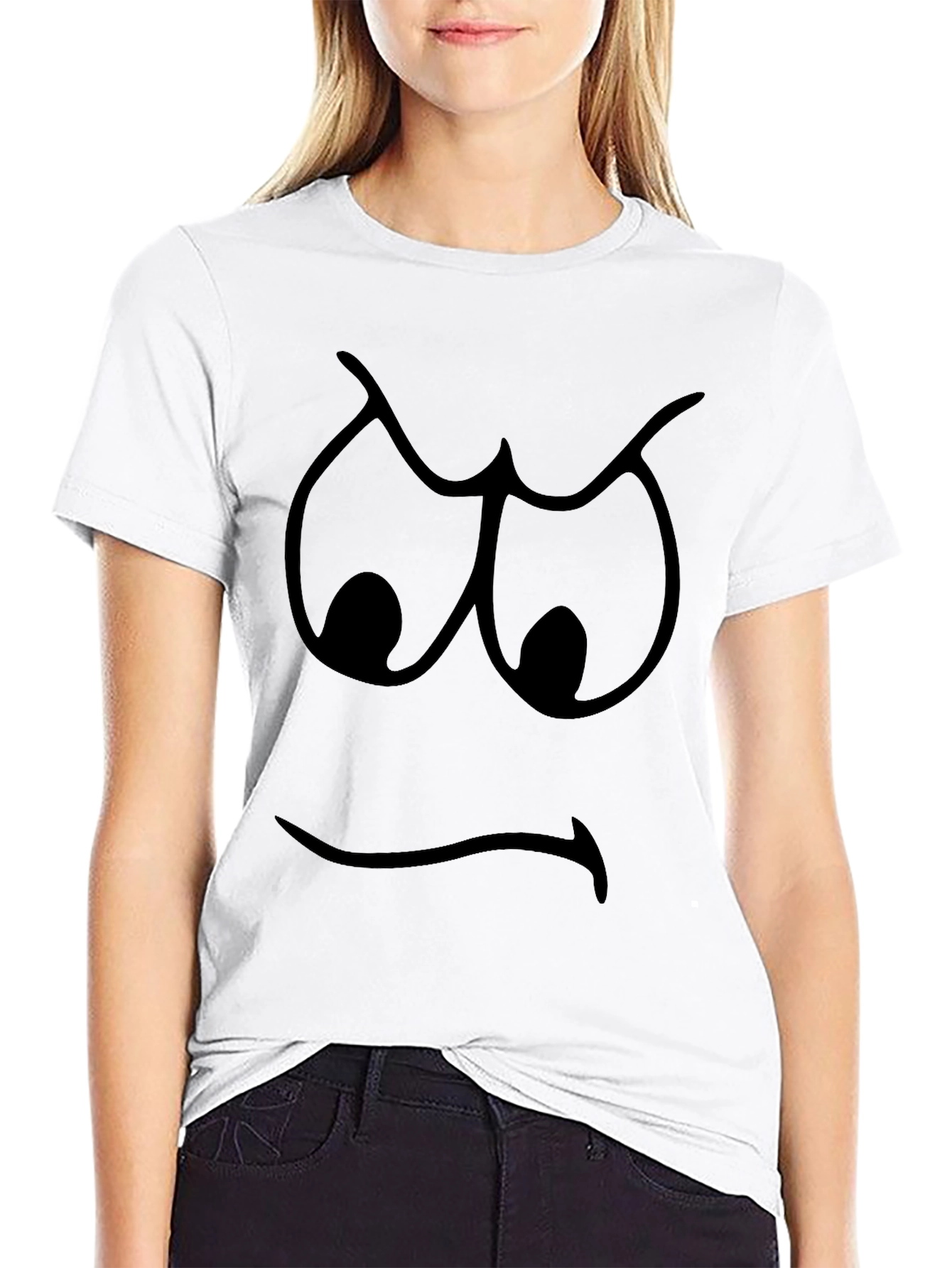 Grumpy Face Graphic T-Shirt - Black Cotton Tee