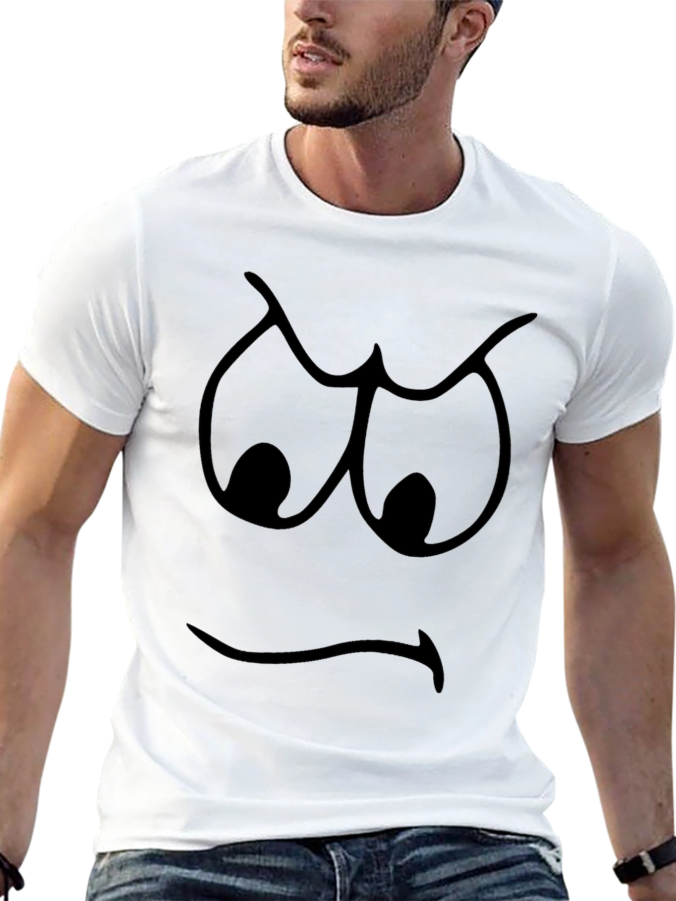 Grumpy Face Graphic T-Shirt - Black Cotton Tee