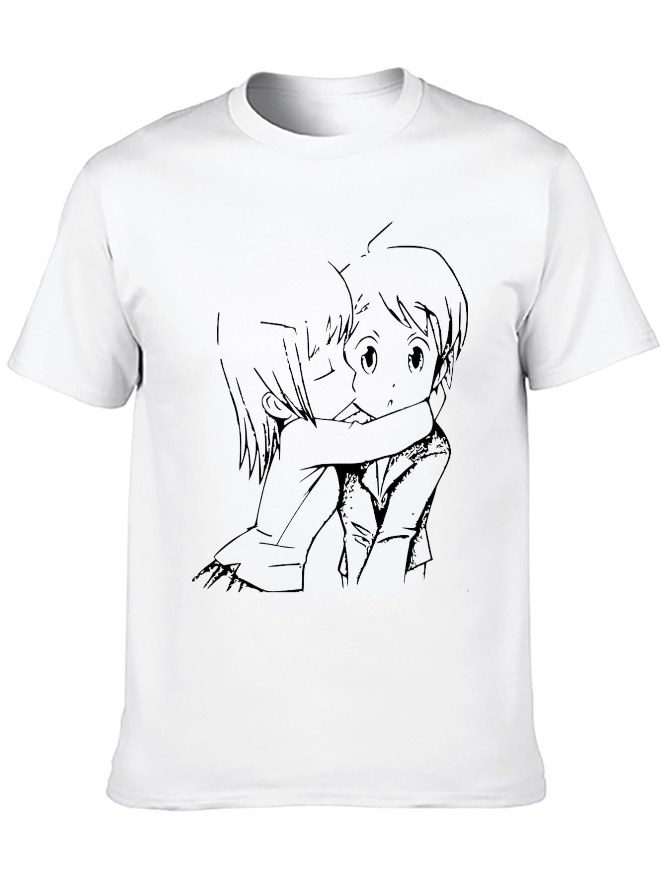 Anime Hug Graphic Black T-Shirt