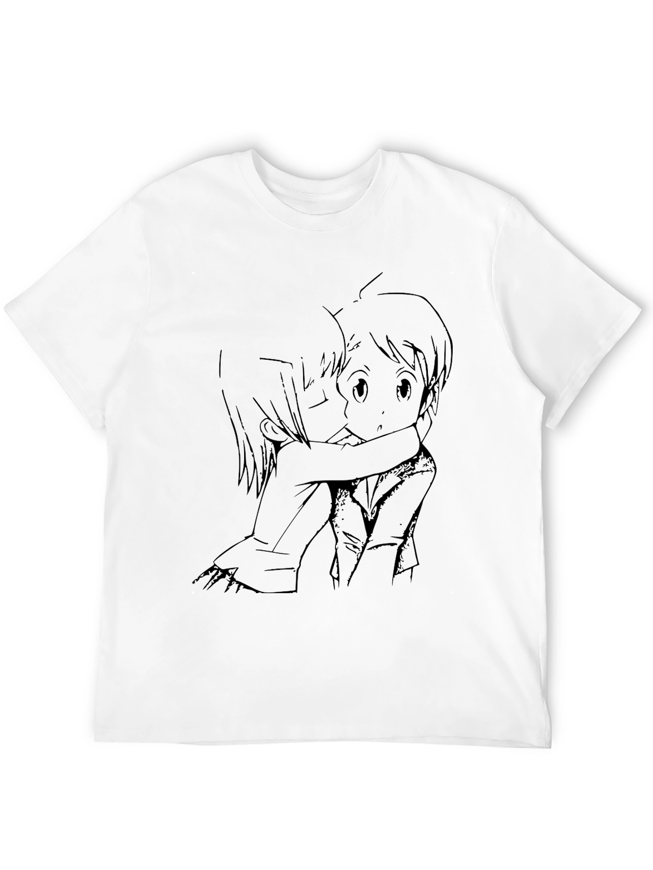 Anime Hug Graphic Black T-Shirt