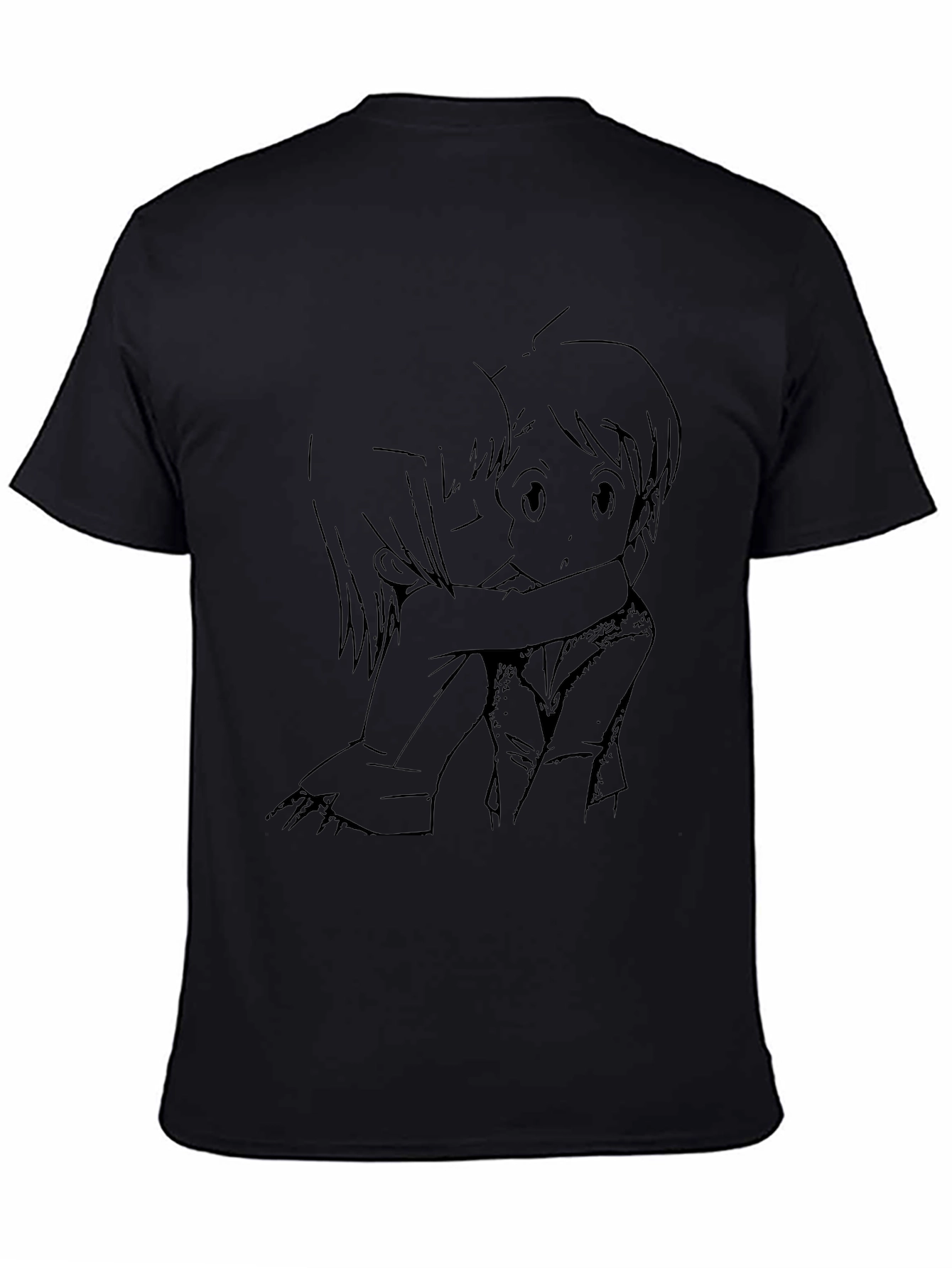 Anime Hug Graphic Black T-Shirt