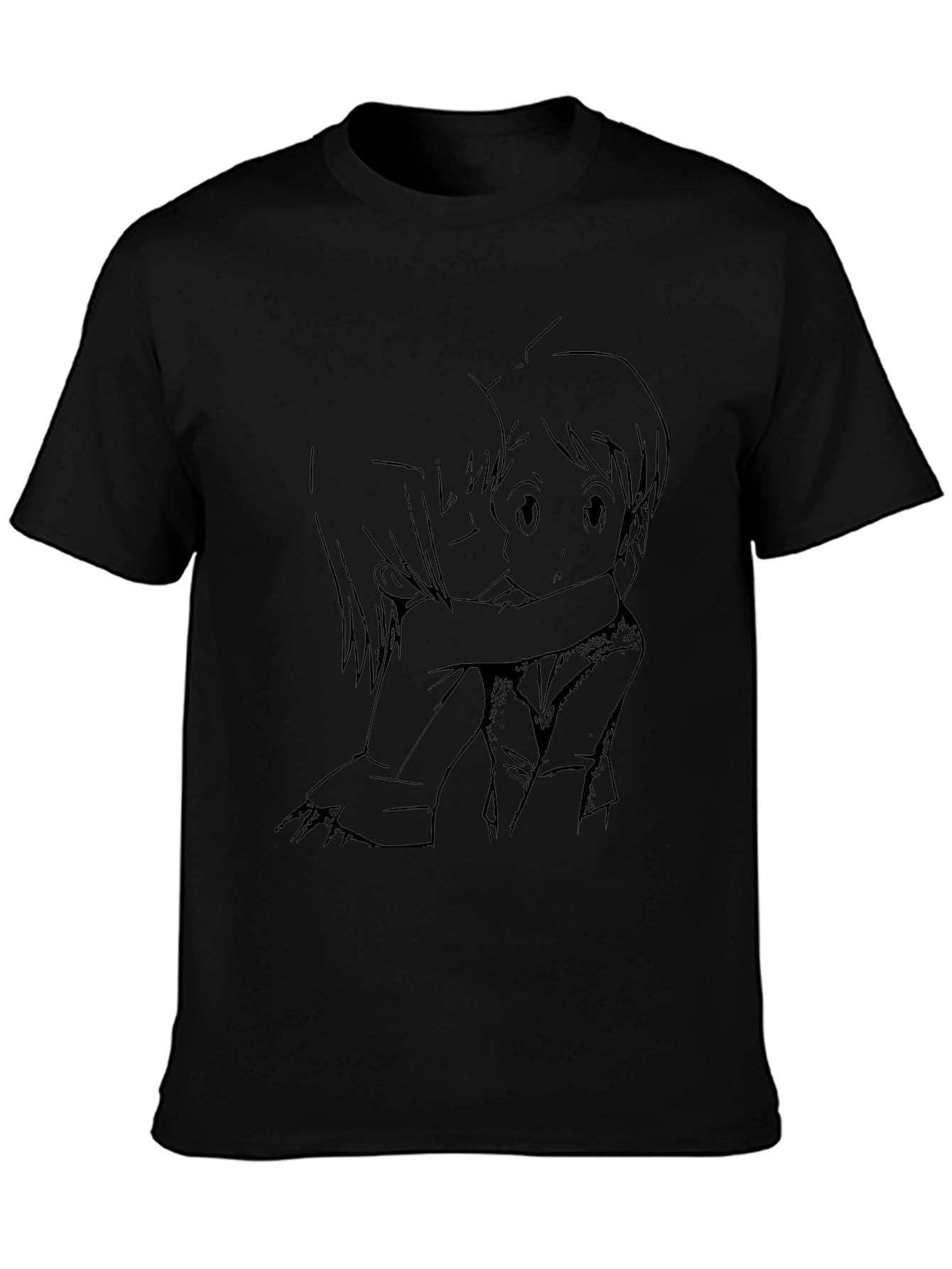 Anime Hug Graphic Black T-Shirt