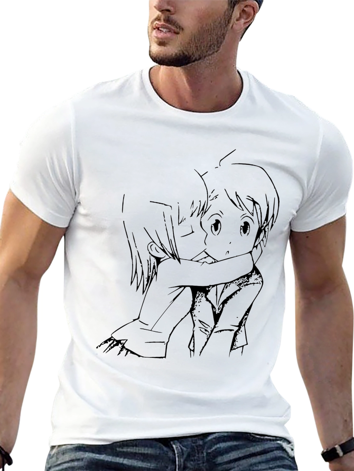 Anime Hug Graphic Black T-Shirt