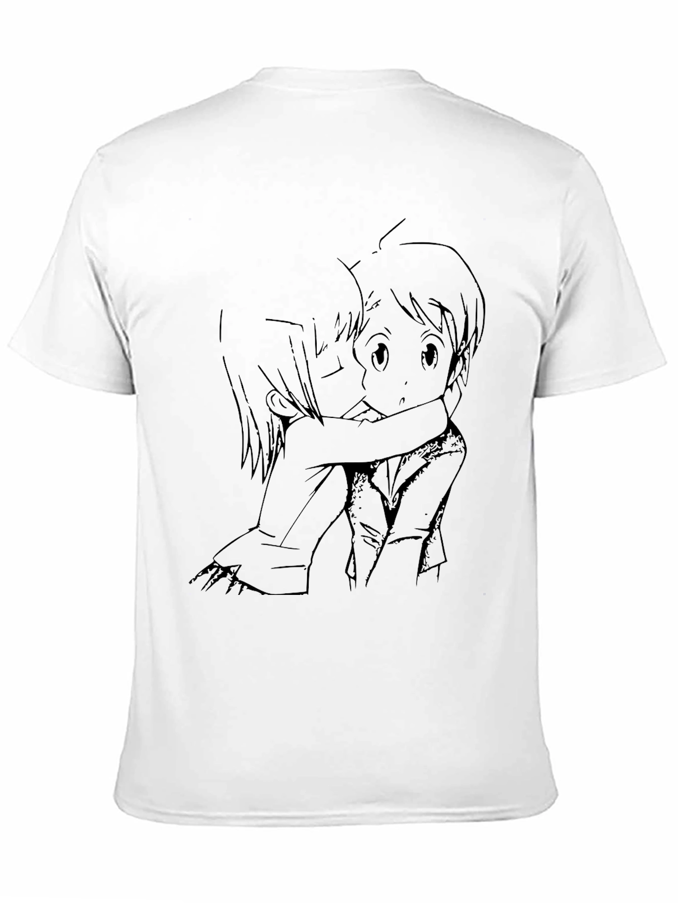 Anime Hug Graphic Black T-Shirt