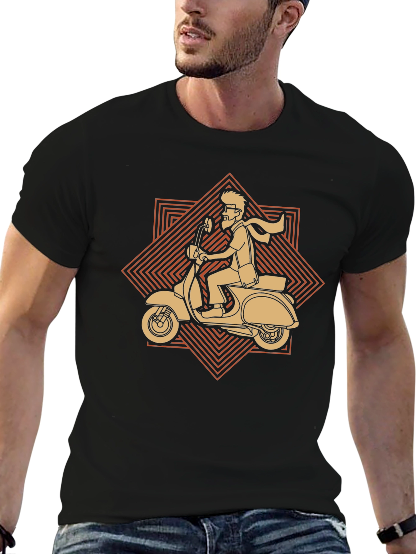 Retro Scooter Graphic T-Shirt - Casual Black Tee