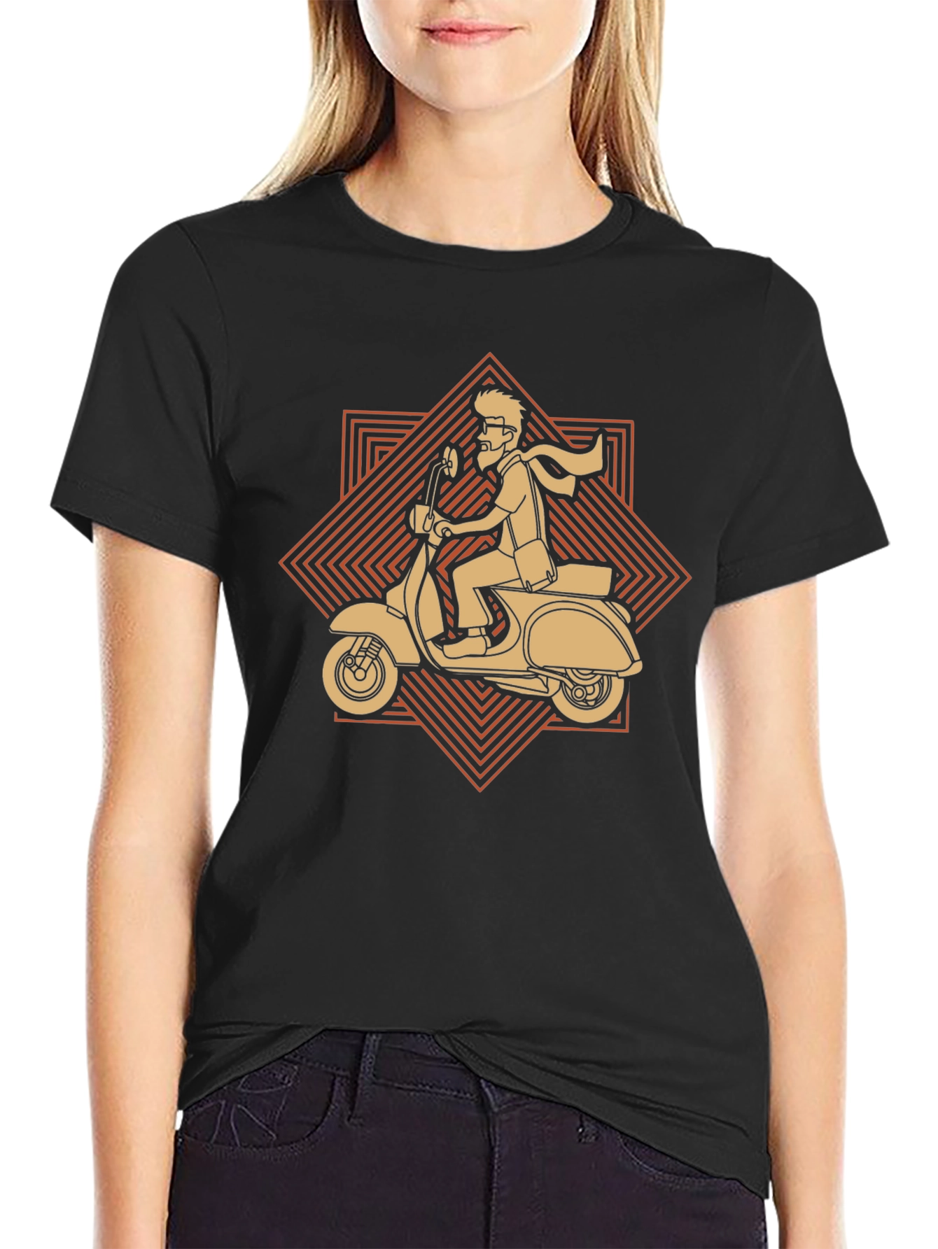 Retro Scooter Graphic T-Shirt - Casual Black Tee