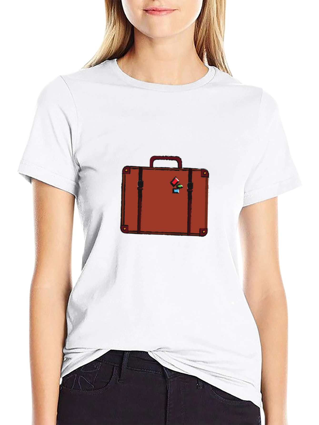 Retro Suitcase Graphic Tee - Black Cotton T-Shirt
