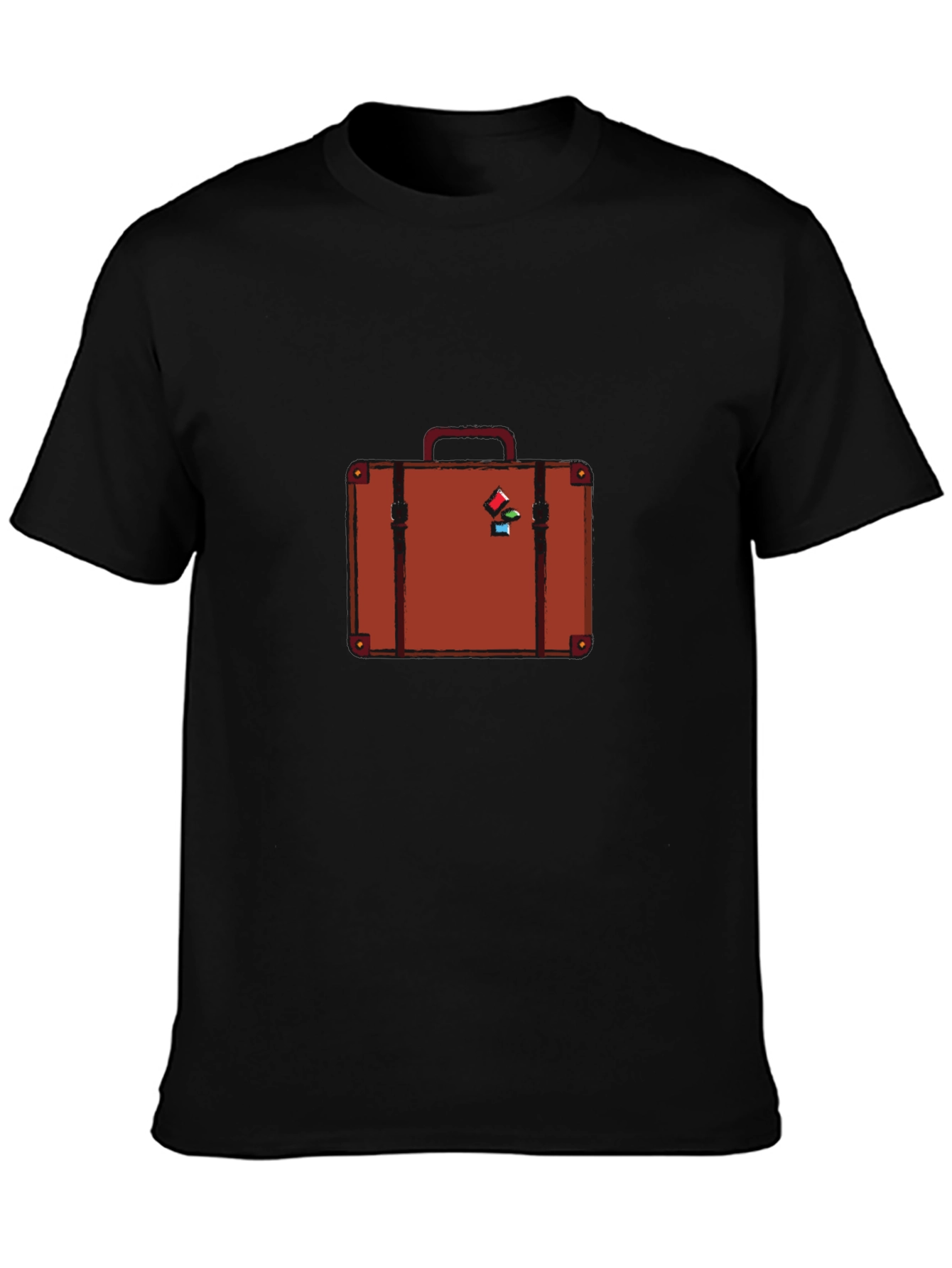 Retro Suitcase Graphic Tee - Black Cotton T-Shirt