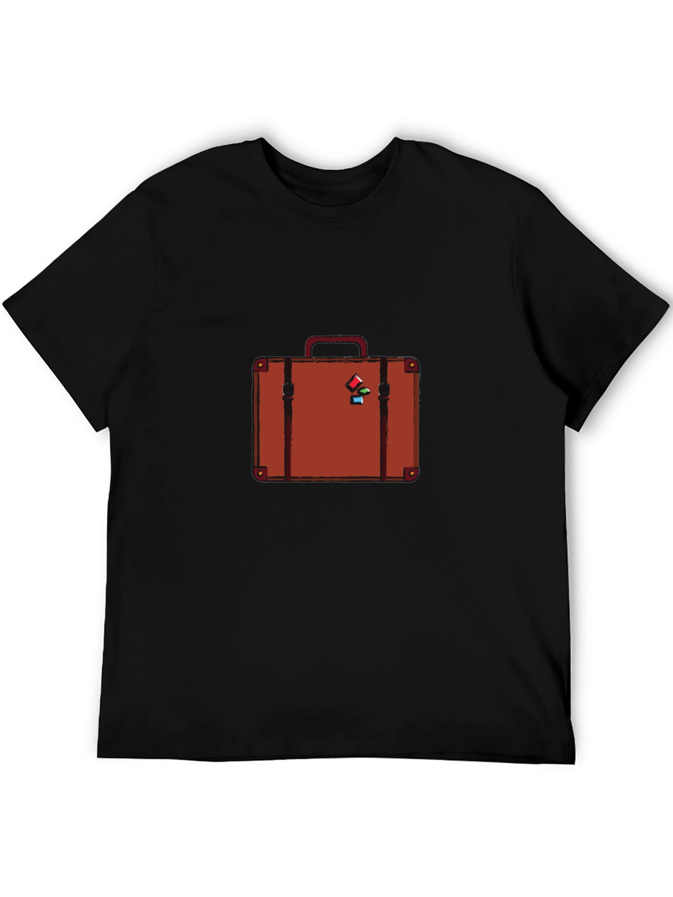 Retro Suitcase Graphic Tee - Black Cotton T-Shirt