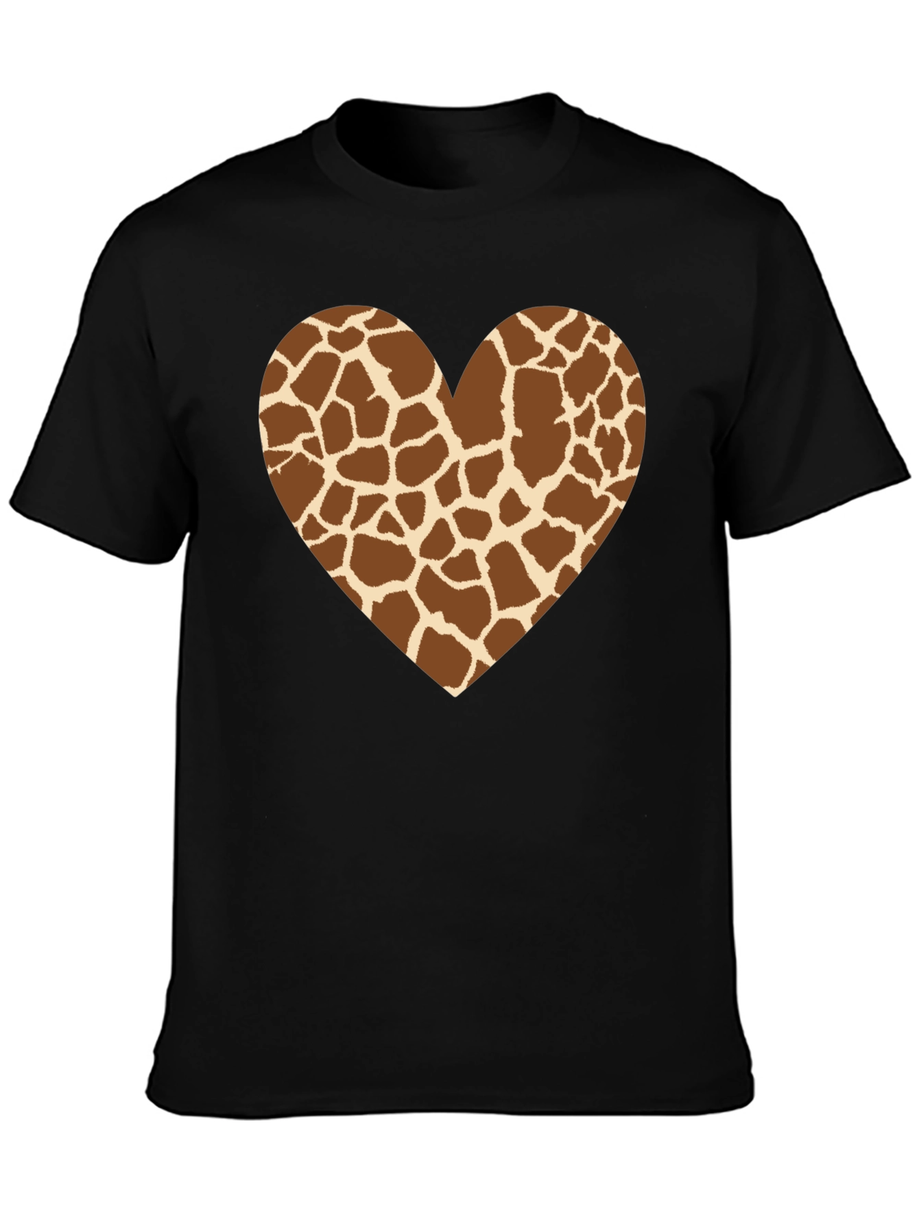 Giraffe Print Heart Graphic Tee - Black T-Shirt