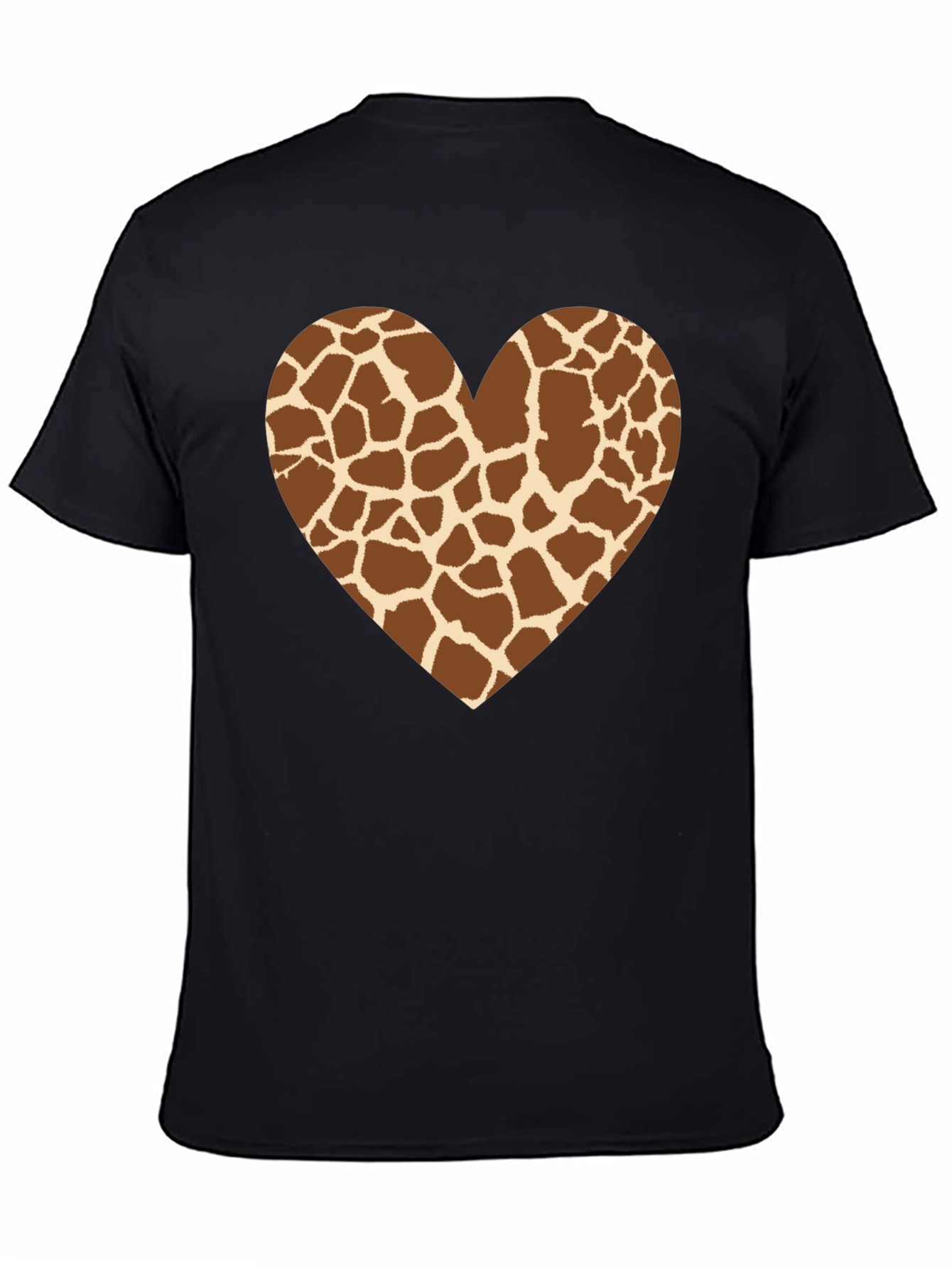 Giraffe Print Heart Graphic Tee - Black T-Shirt