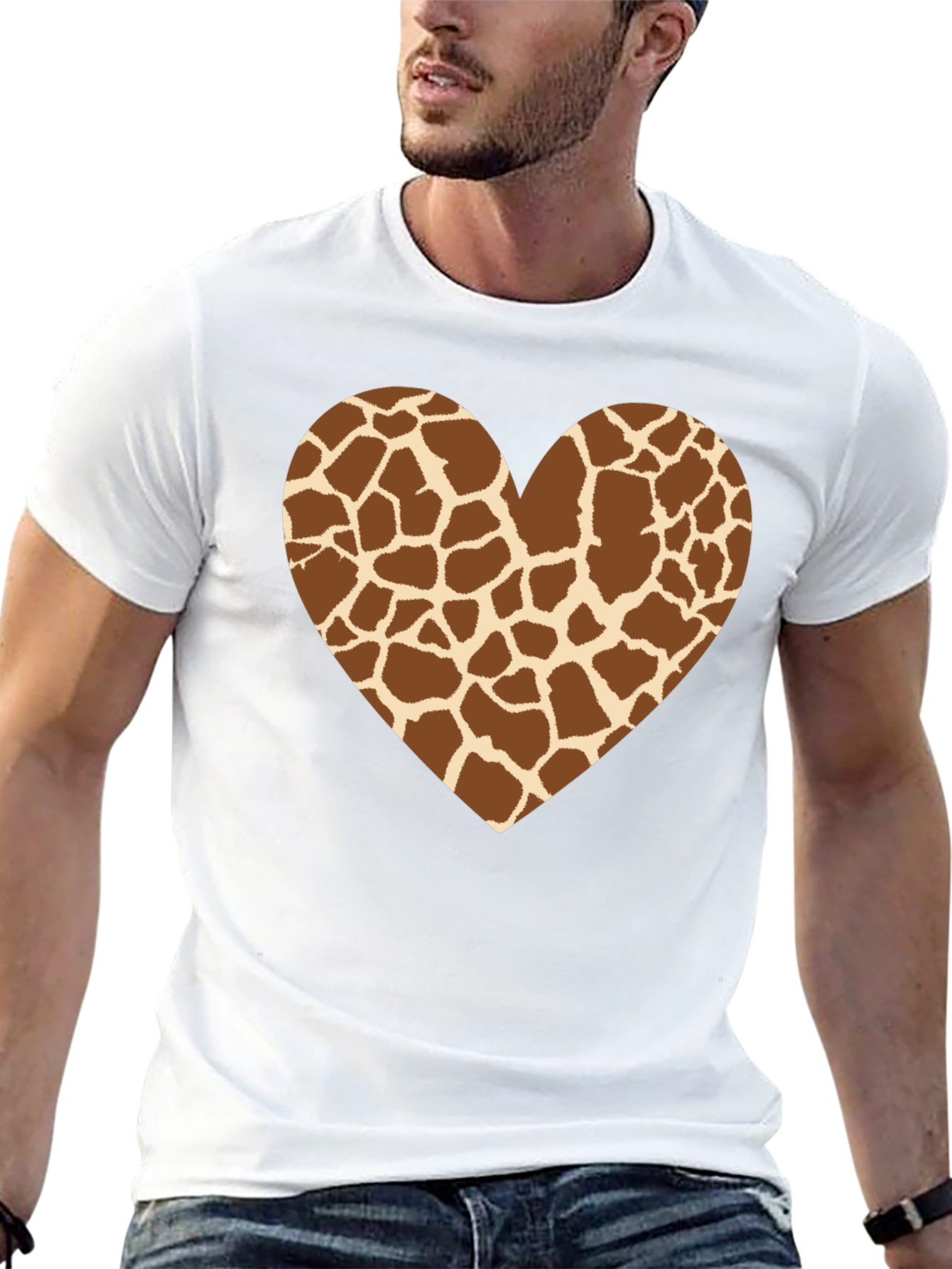 Giraffe Print Heart Graphic Tee - Black T-Shirt