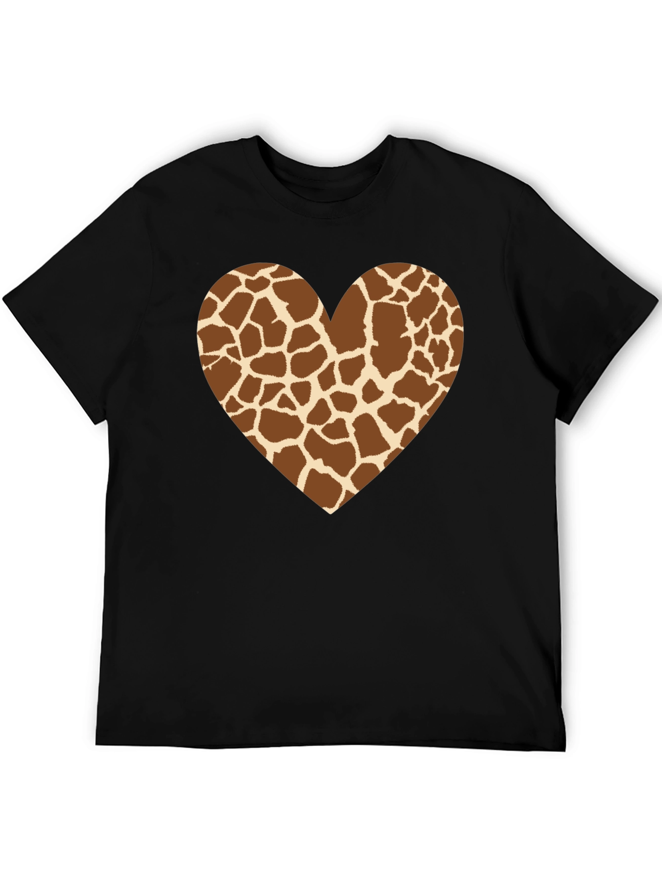 Giraffe Print Heart Graphic Tee - Black T-Shirt