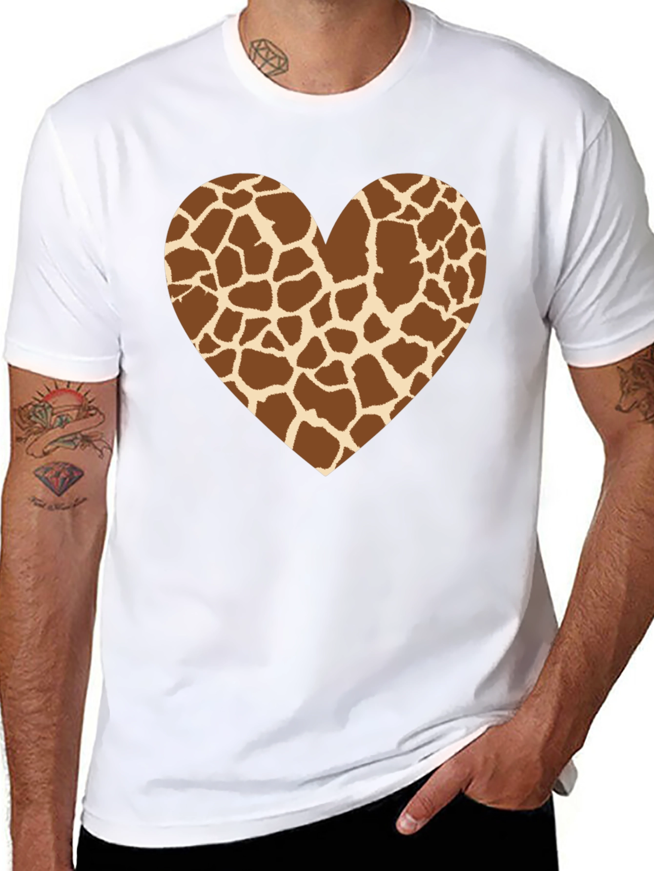 Giraffe Print Heart Graphic Tee - Black T-Shirt