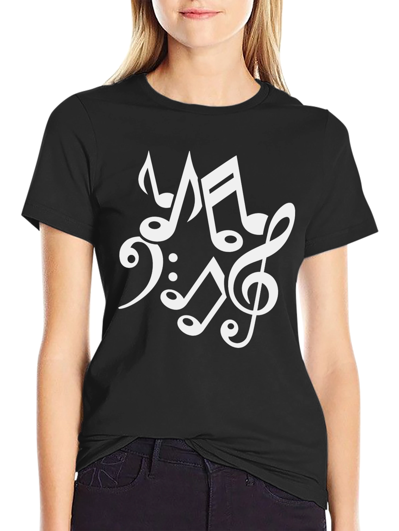Music Notes Graphic Print Black T-Shirt