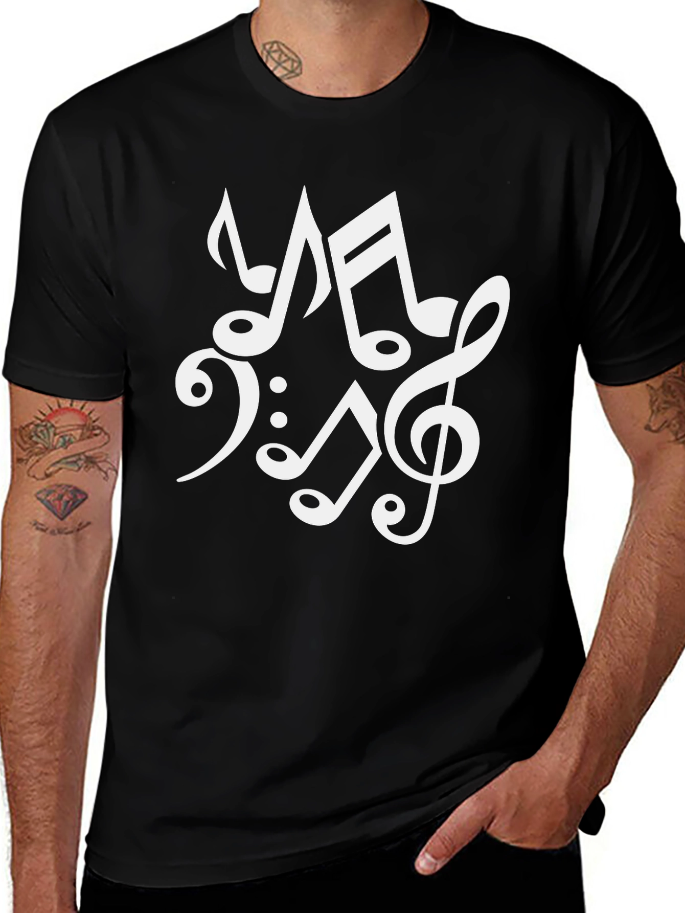 Music Notes Graphic Print Black T-Shirt
