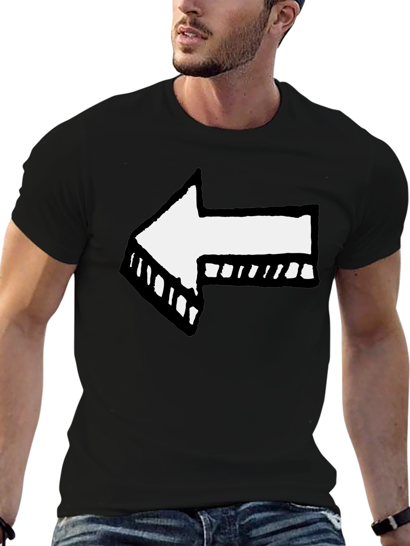 Left Arrow Graphic Print Black T-Shirt