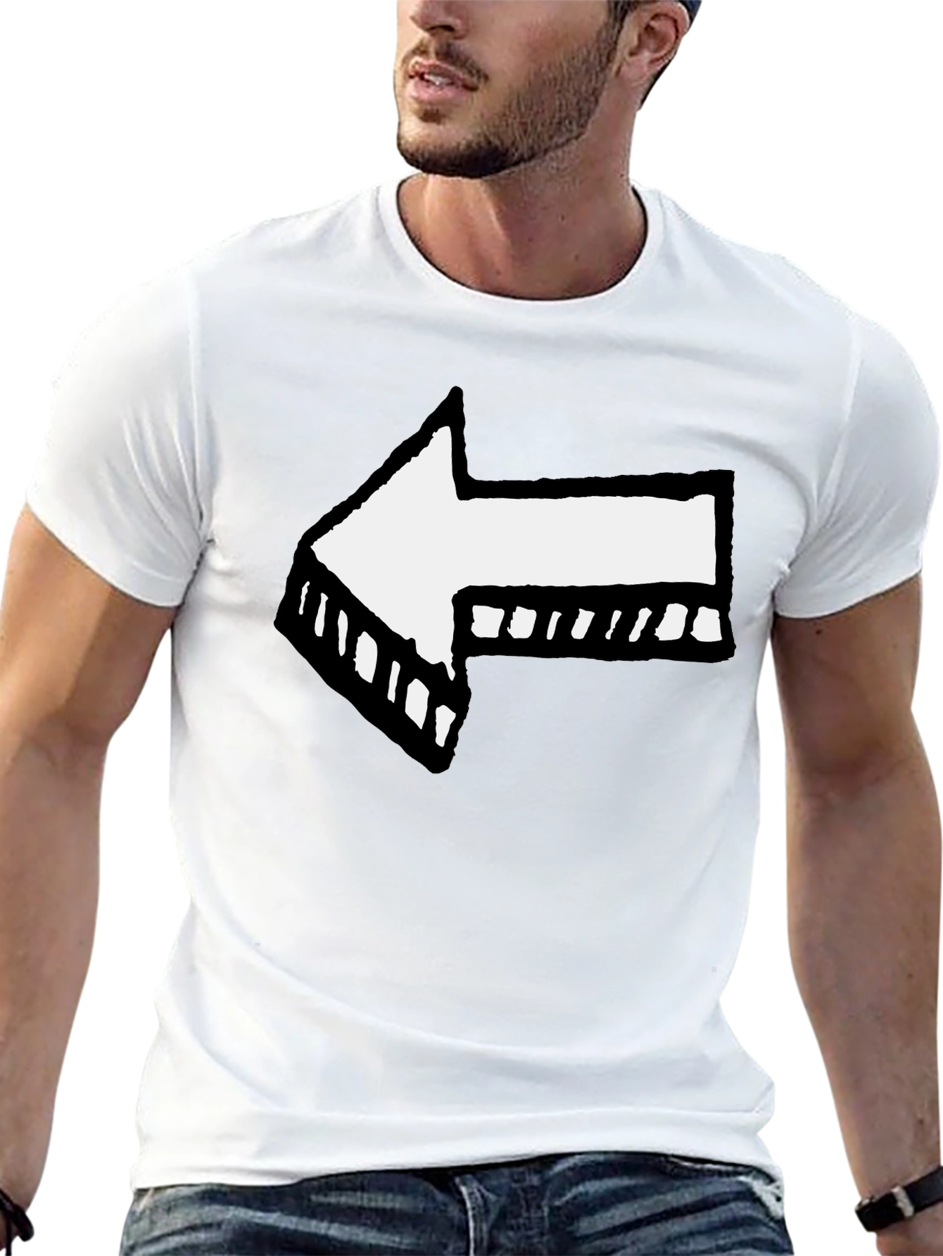 Left Arrow Graphic Print Black T-Shirt