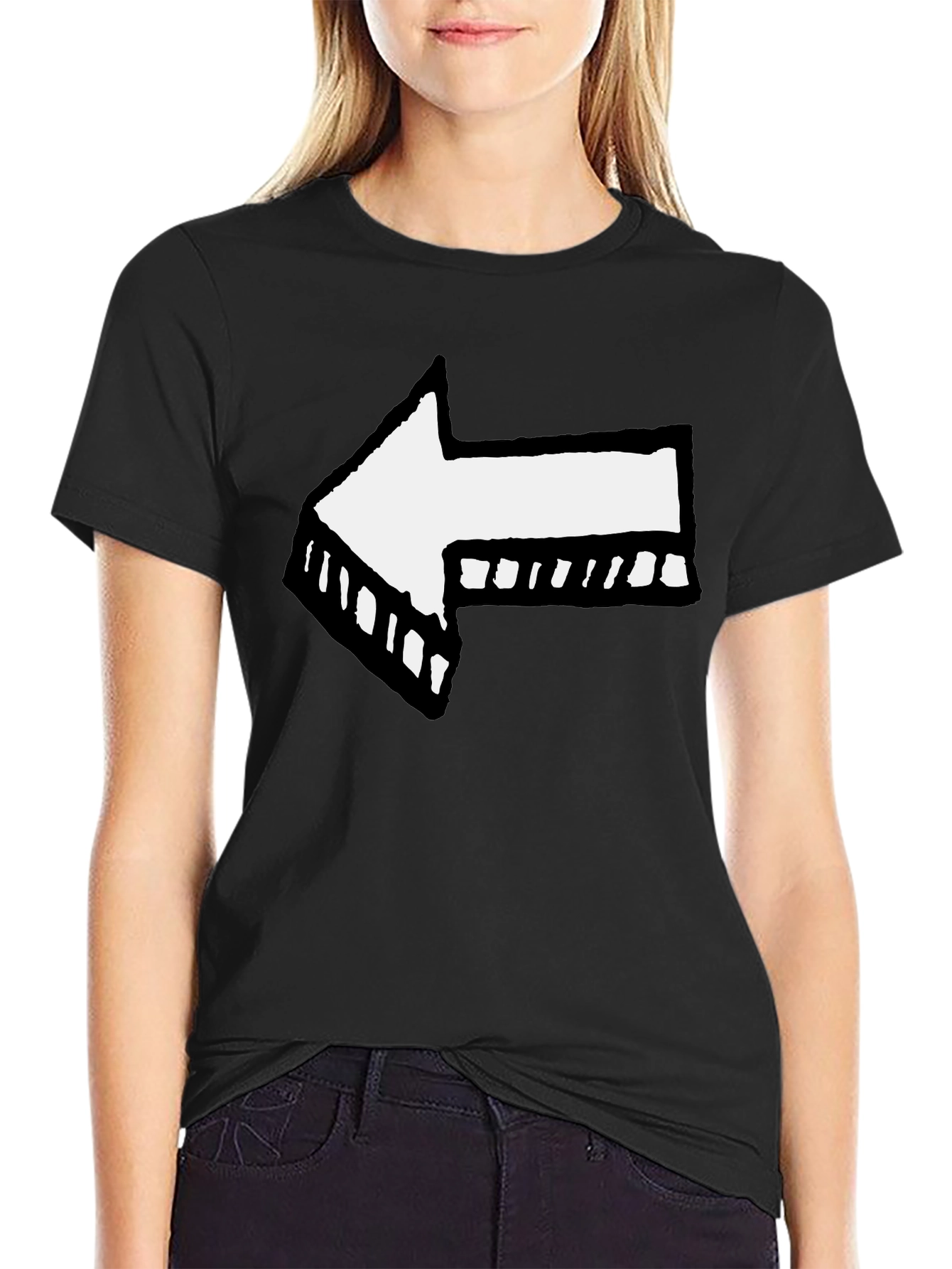 Left Arrow Graphic Print Black T-Shirt