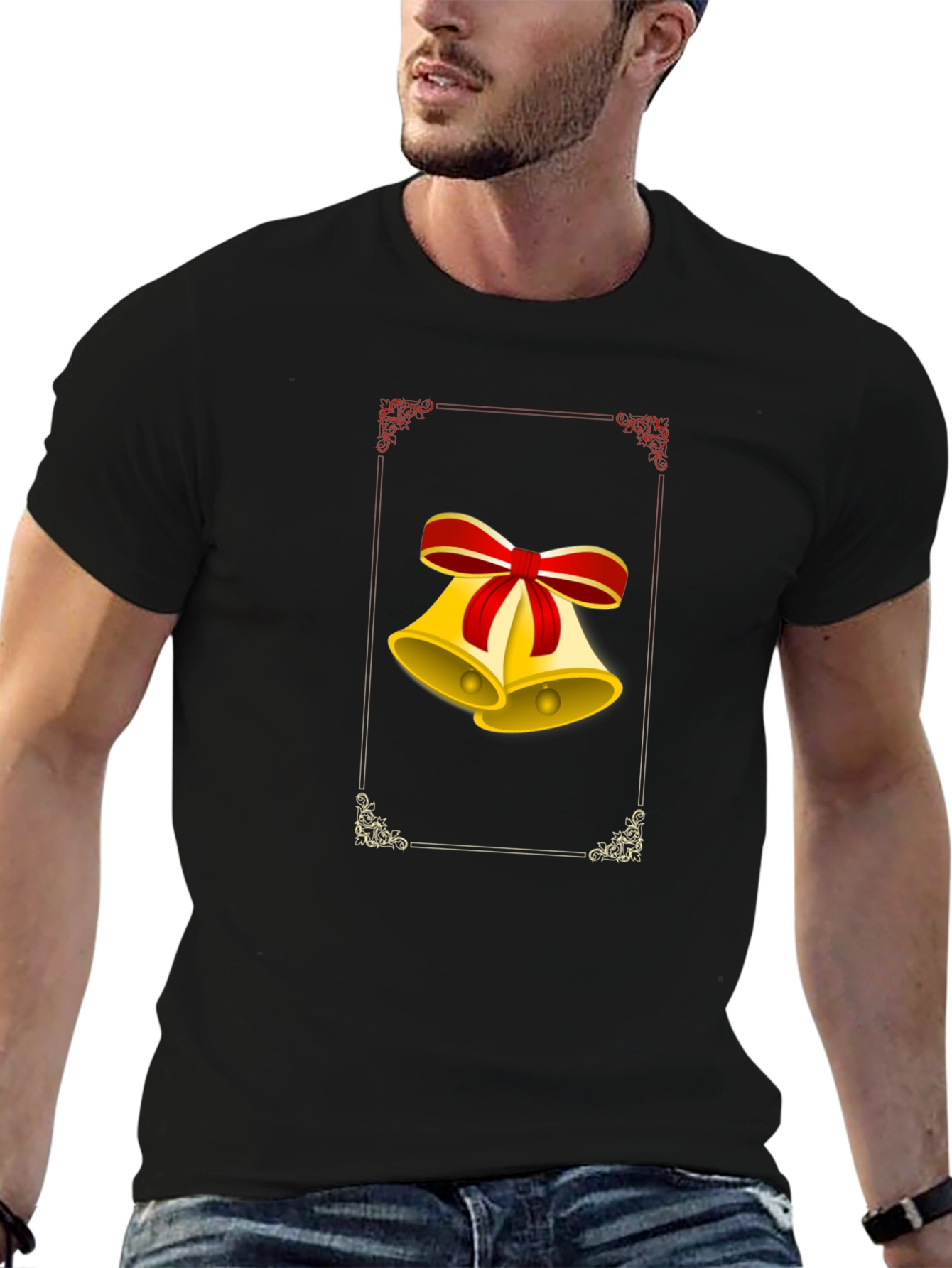 Festive Christmas Bells Graphic Tee - Black