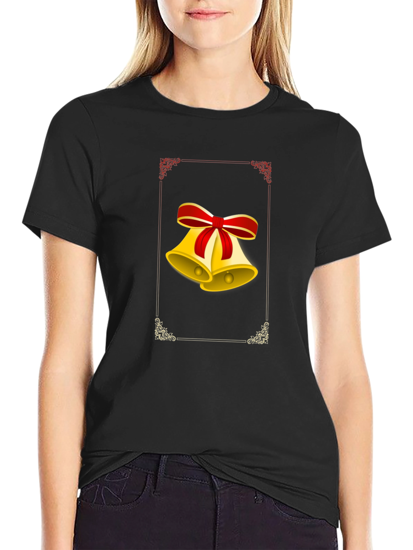 Festive Christmas Bells Graphic Tee - Black