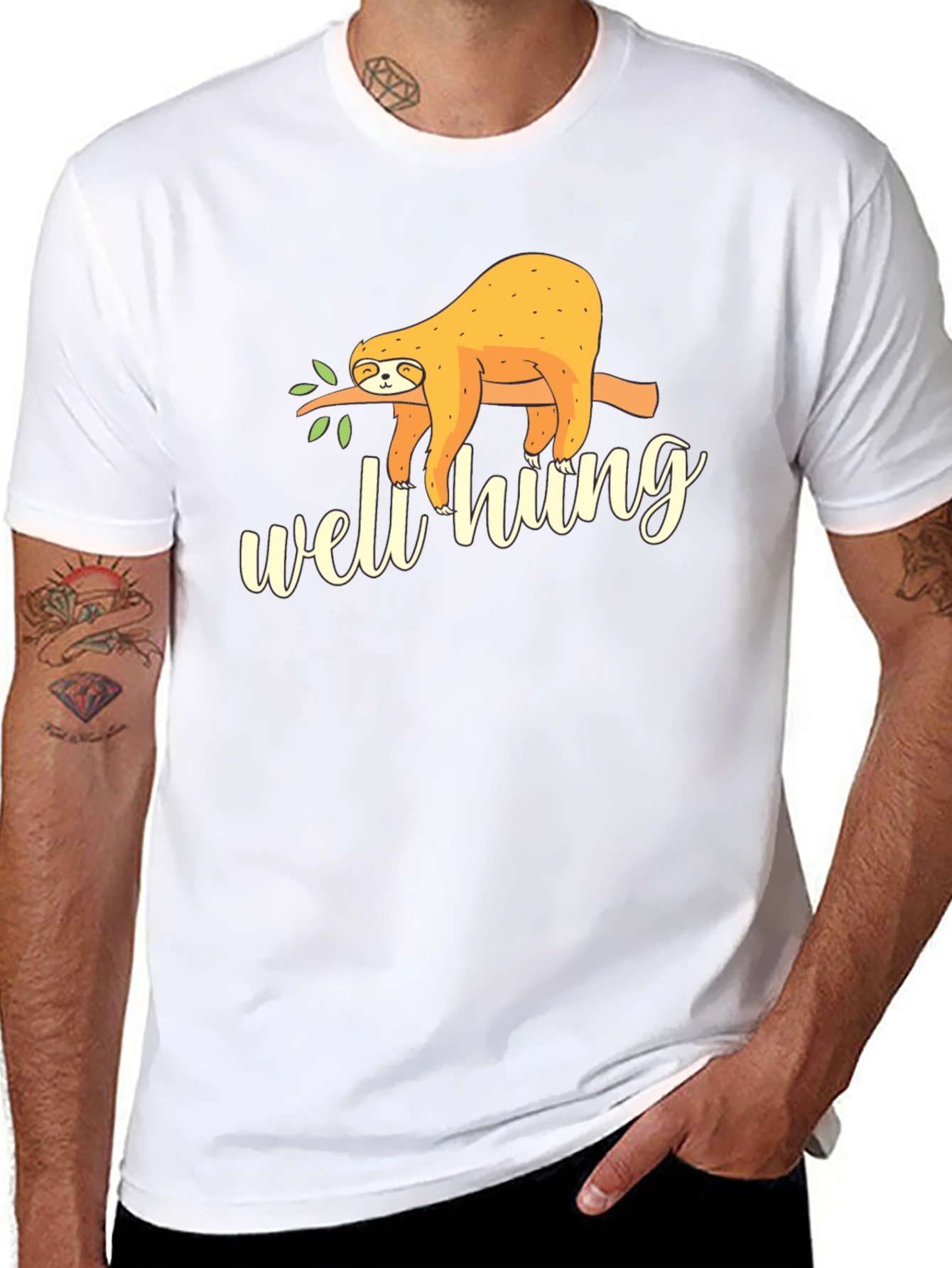 Well Hung Sloth Graphic Tee - Funny Casual T-Shirt