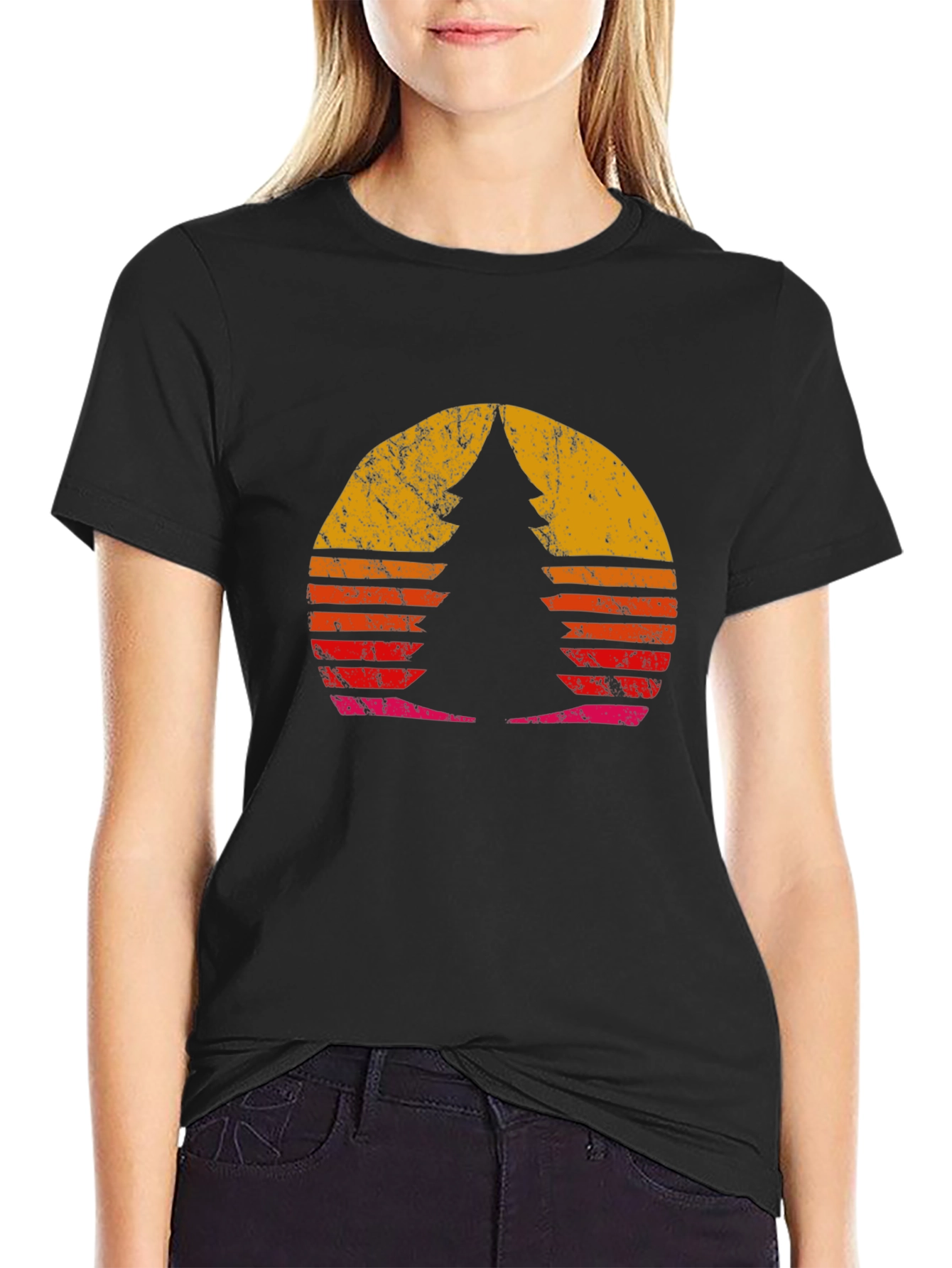 Retro Sunset Pine Tree Graphic Tee