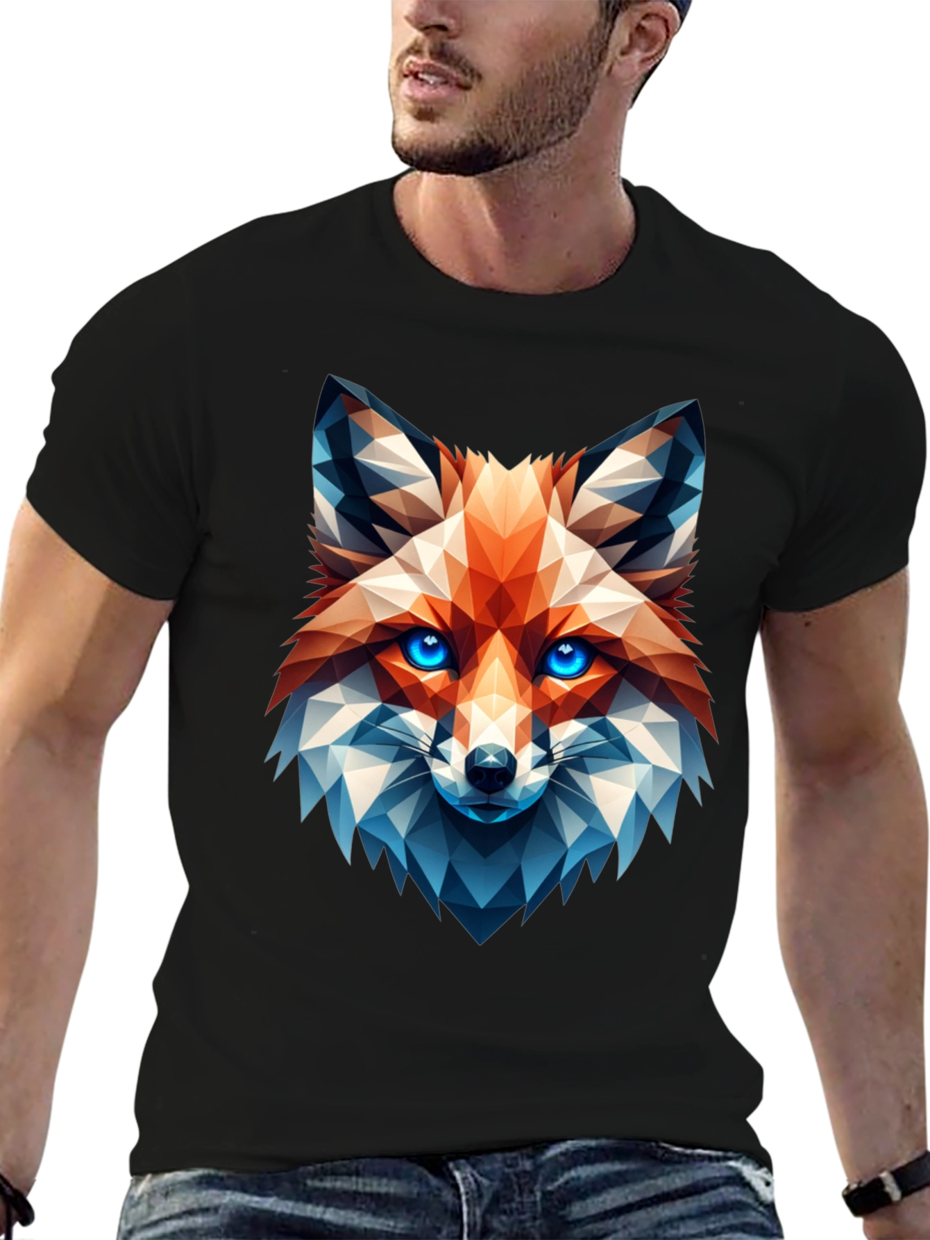 Geometric Fox Graphic Tee - Stylish Mens Black T-Shirt