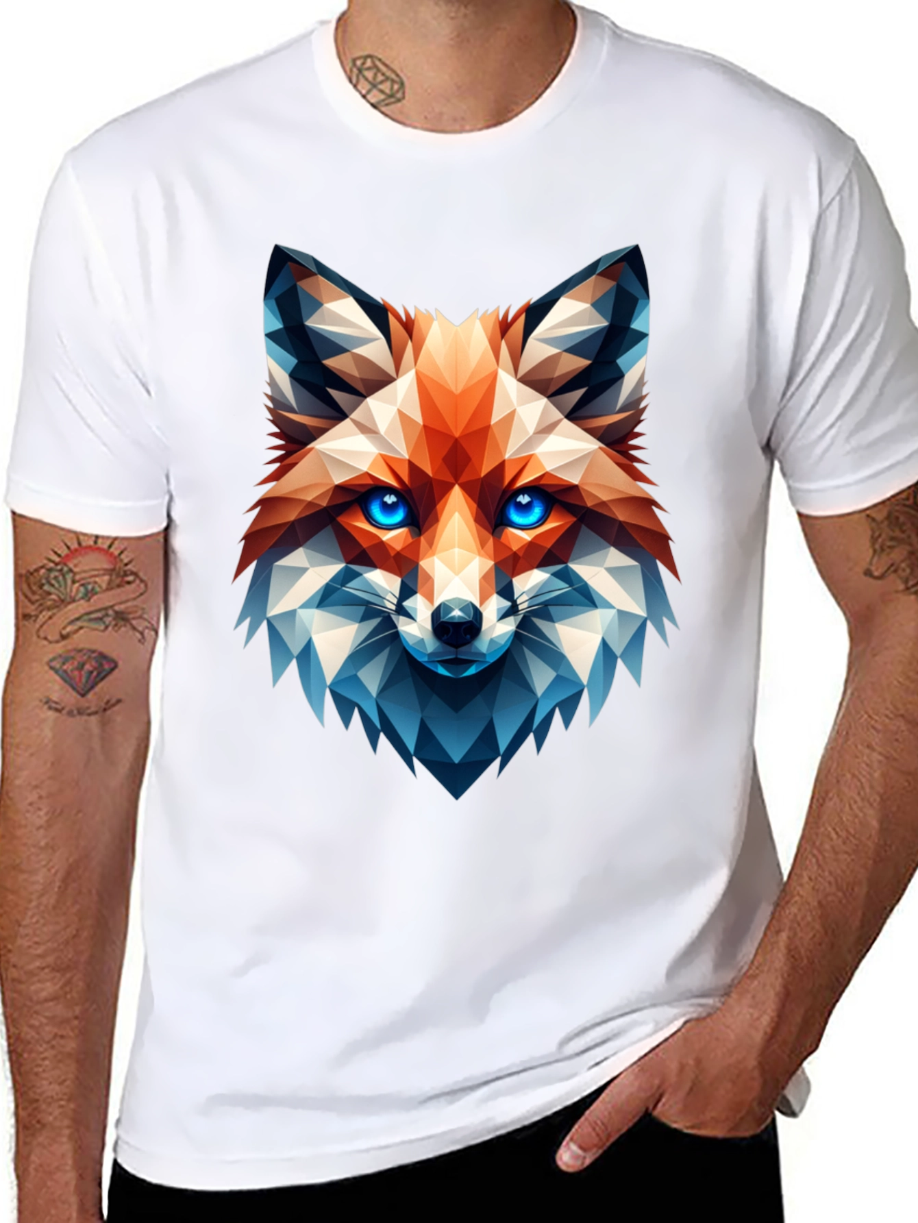 Geometric Fox Graphic Tee - Stylish Mens Black T-Shirt