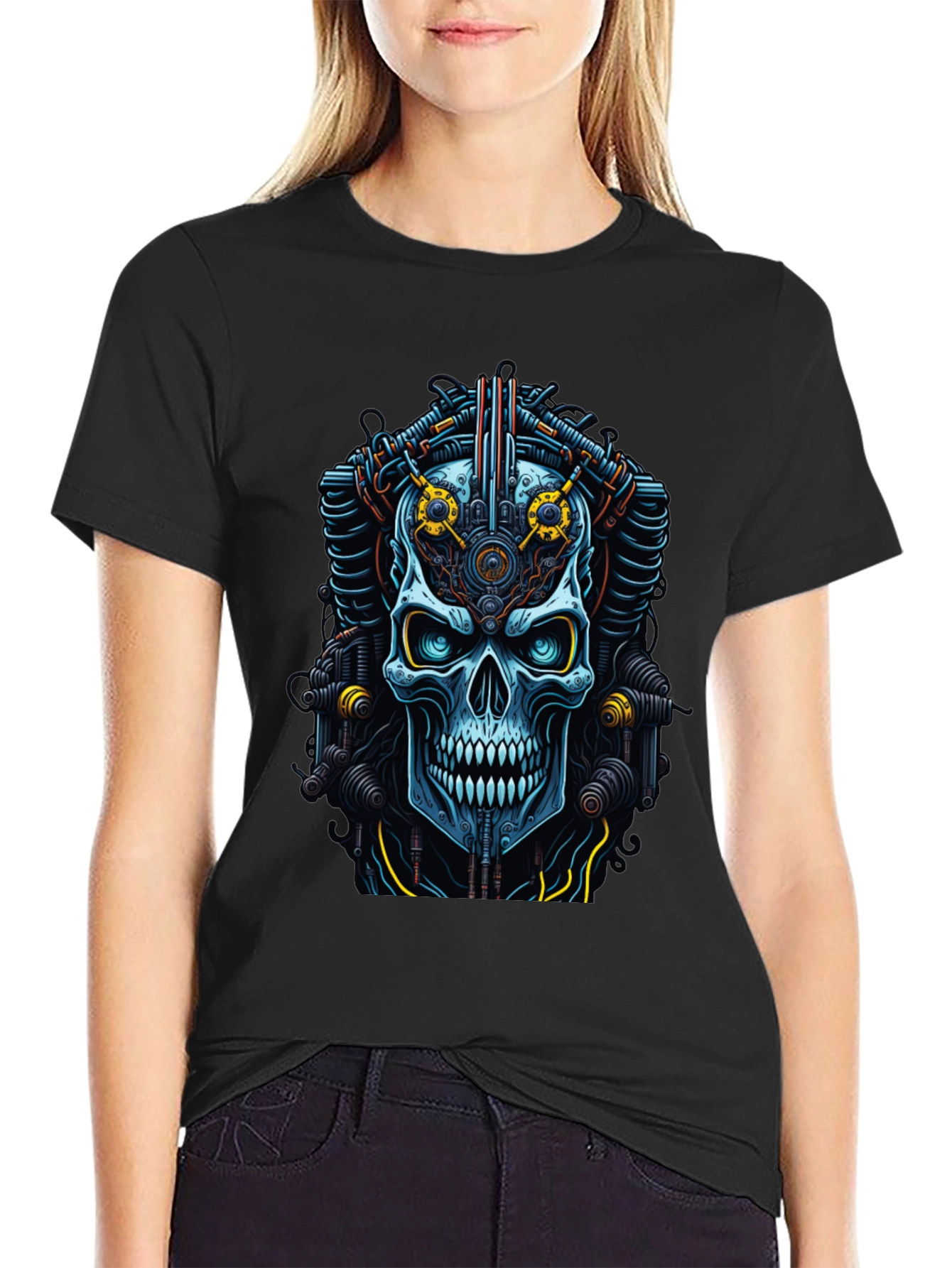 Cyberpunk Skull Graphic Tee - Bold Steampunk Style