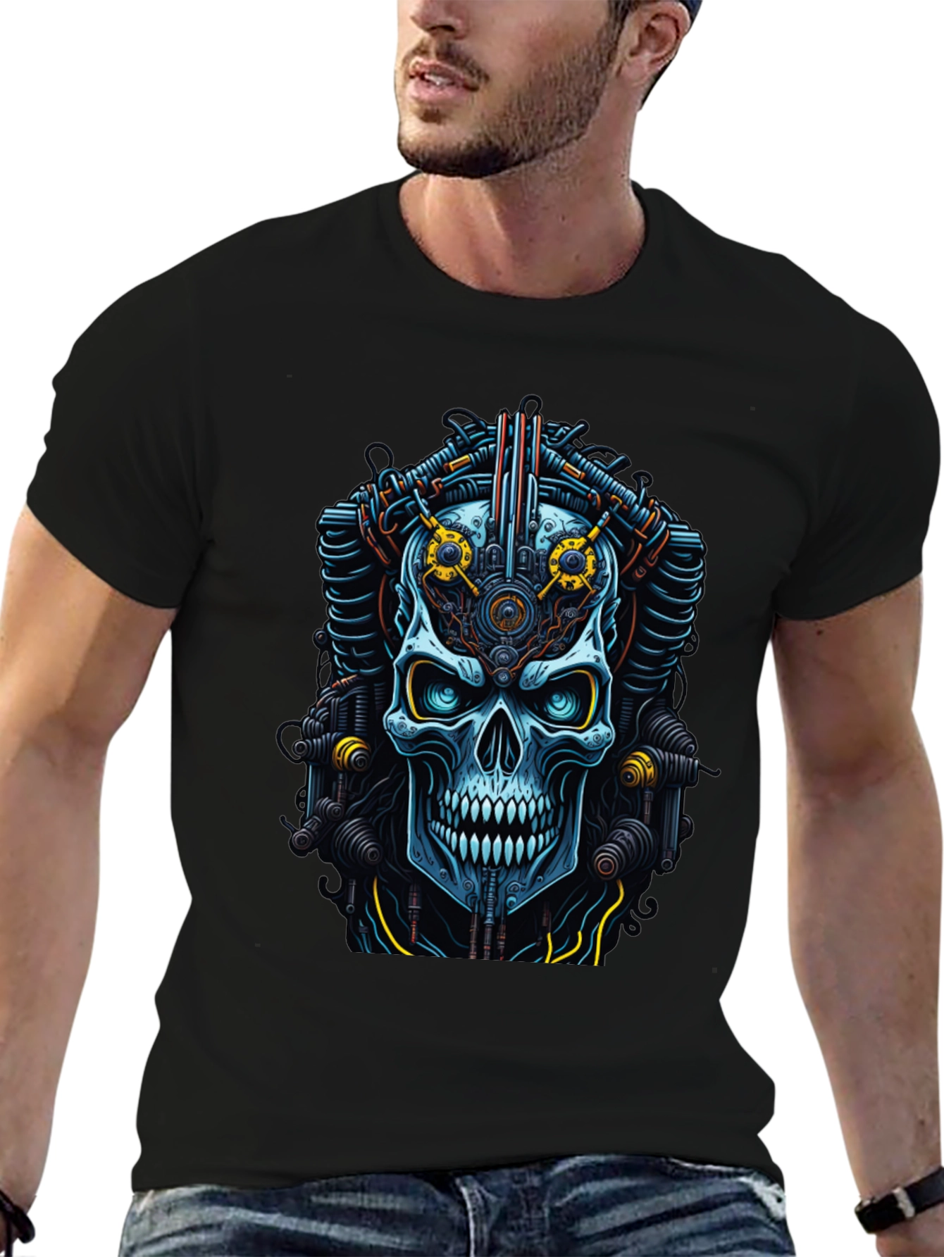 Cyberpunk Skull Graphic Tee - Bold Steampunk Style