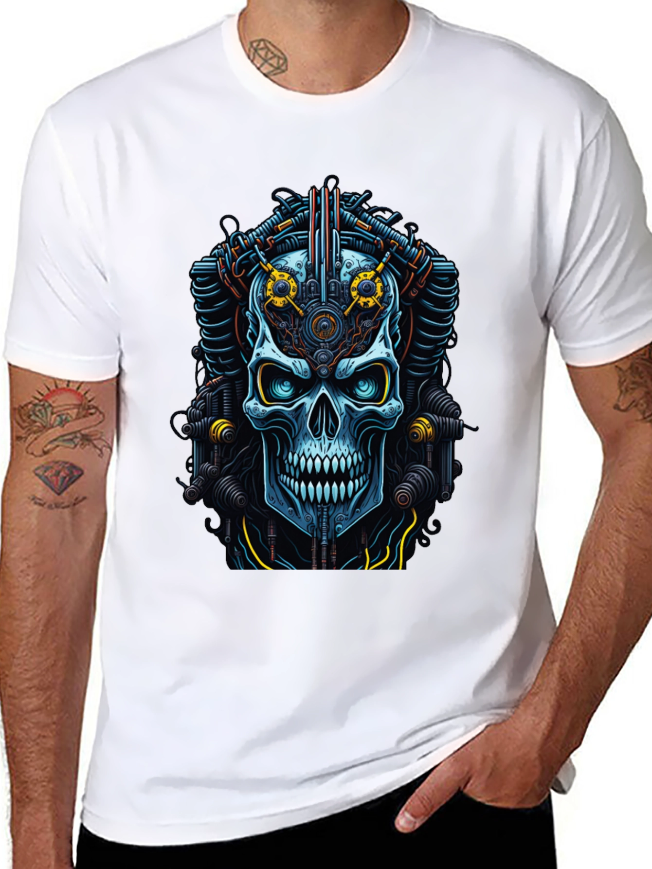 Cyberpunk Skull Graphic Tee - Bold Steampunk Style