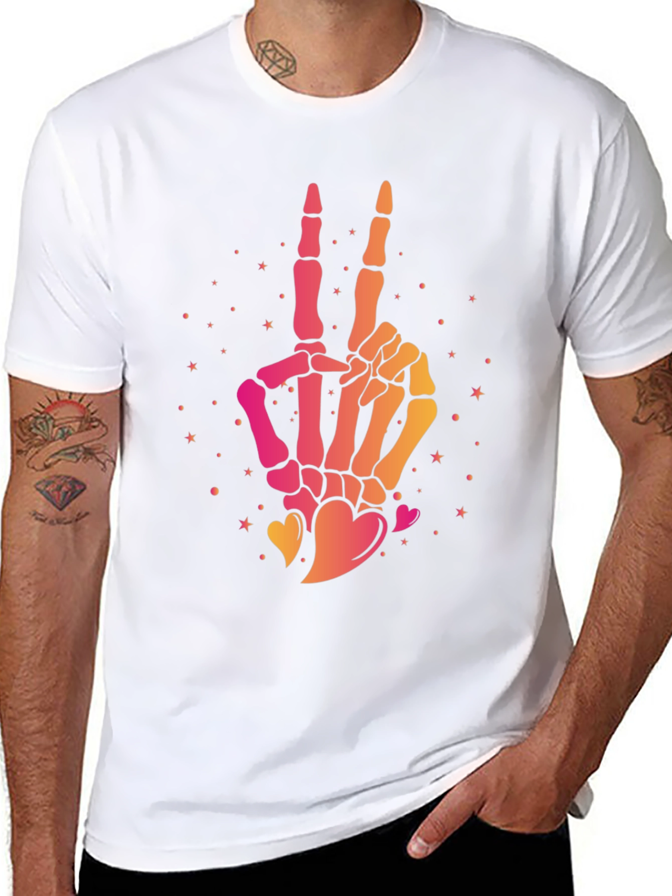 Skeleton Hand Peace Sign Graphic Tee