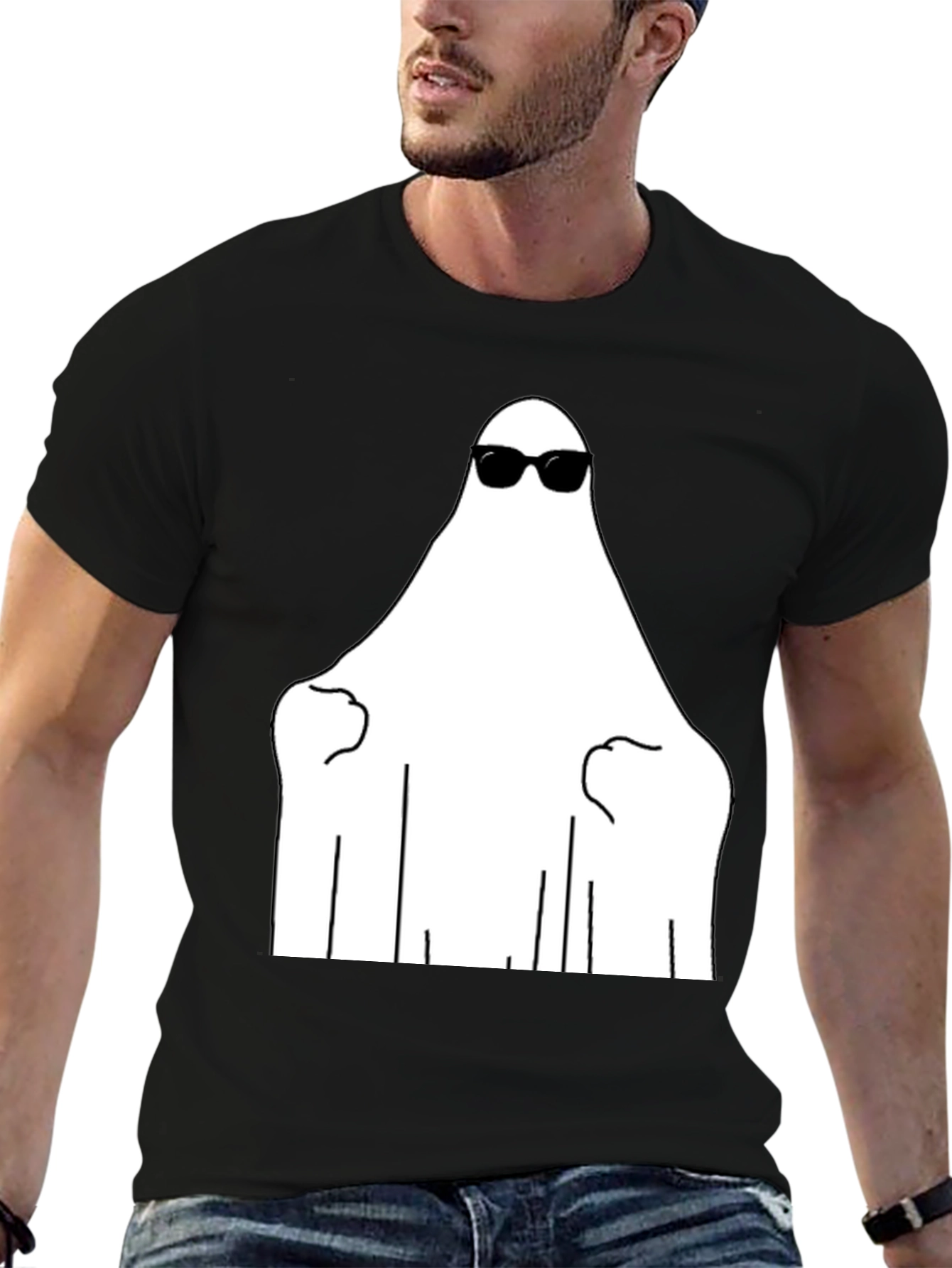 Cool Ghost Graphic Tee - Black Cotton Shirt