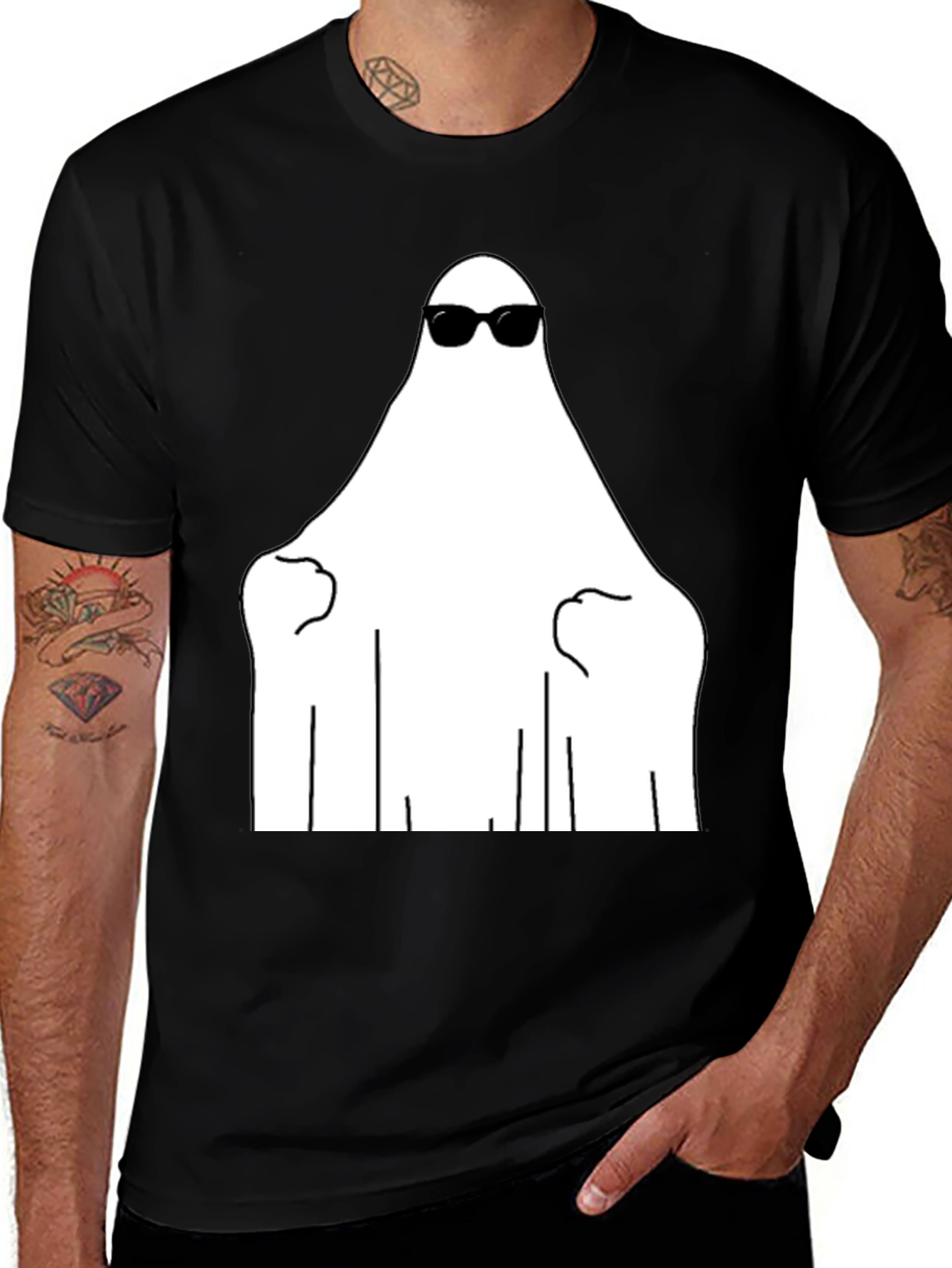 Cool Ghost Graphic Tee - Black Cotton Shirt