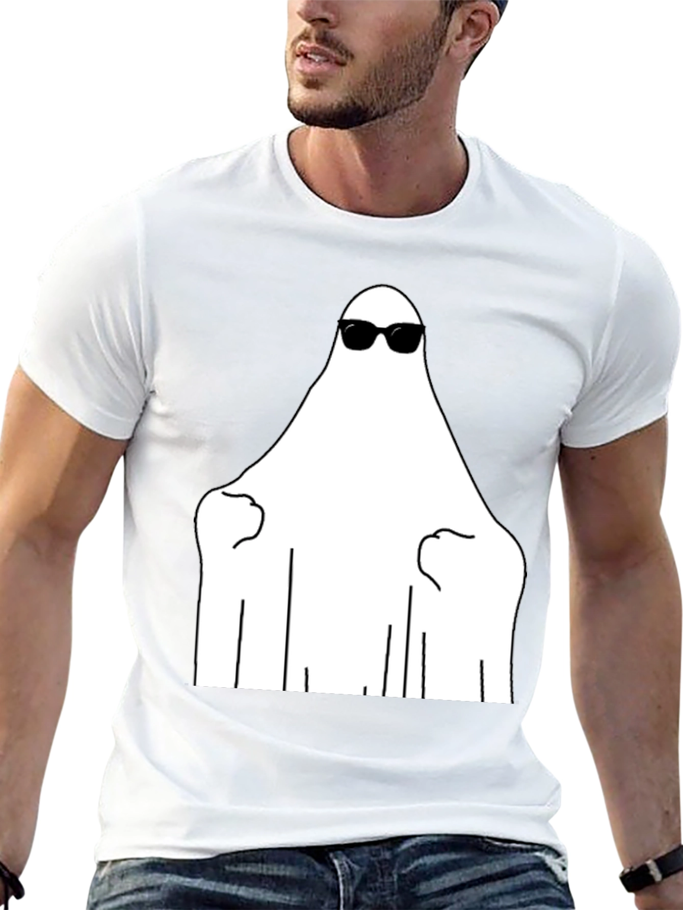 Cool Ghost Graphic Tee - Black Cotton Shirt