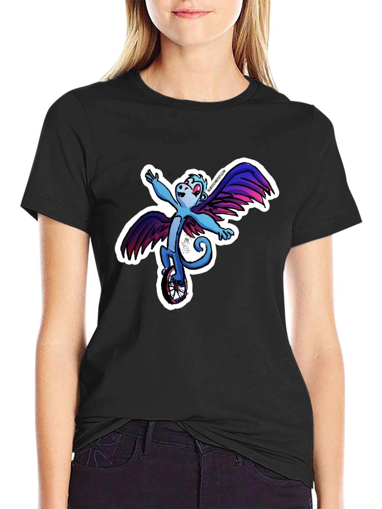 Winged Monkey Unicycle Black T-Shirt