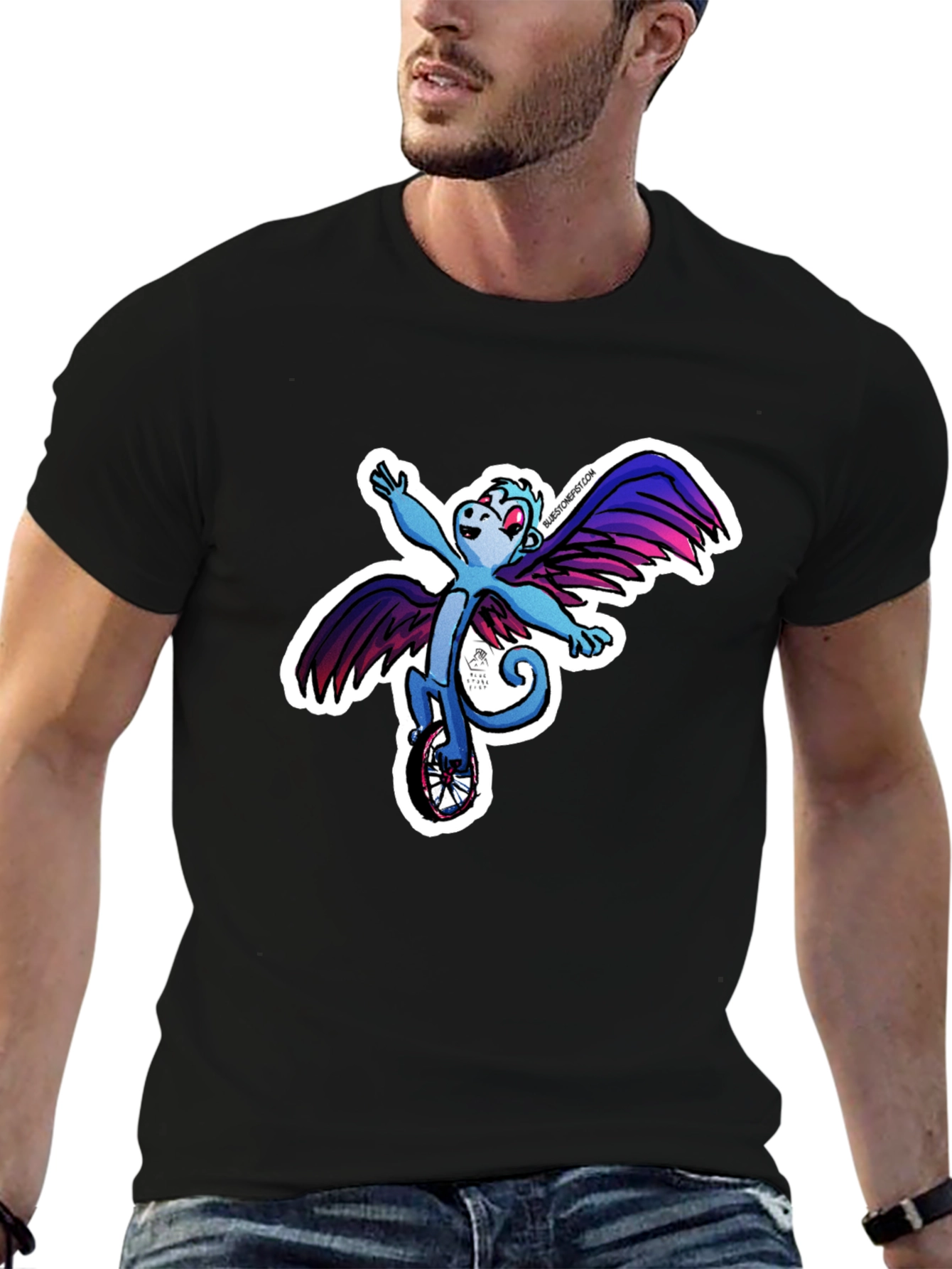 Winged Monkey Unicycle Black T-Shirt