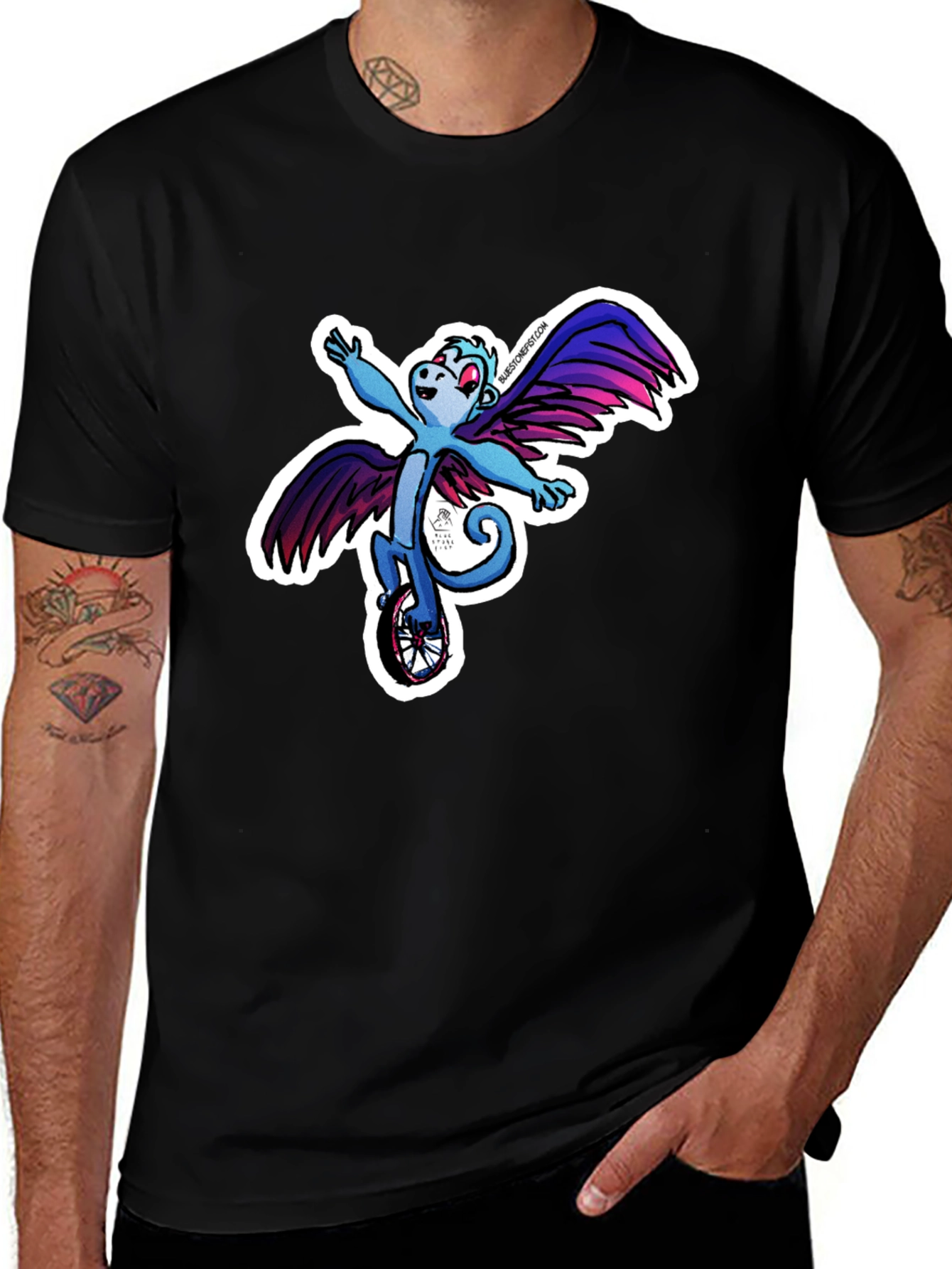 Winged Monkey Unicycle Black T-Shirt